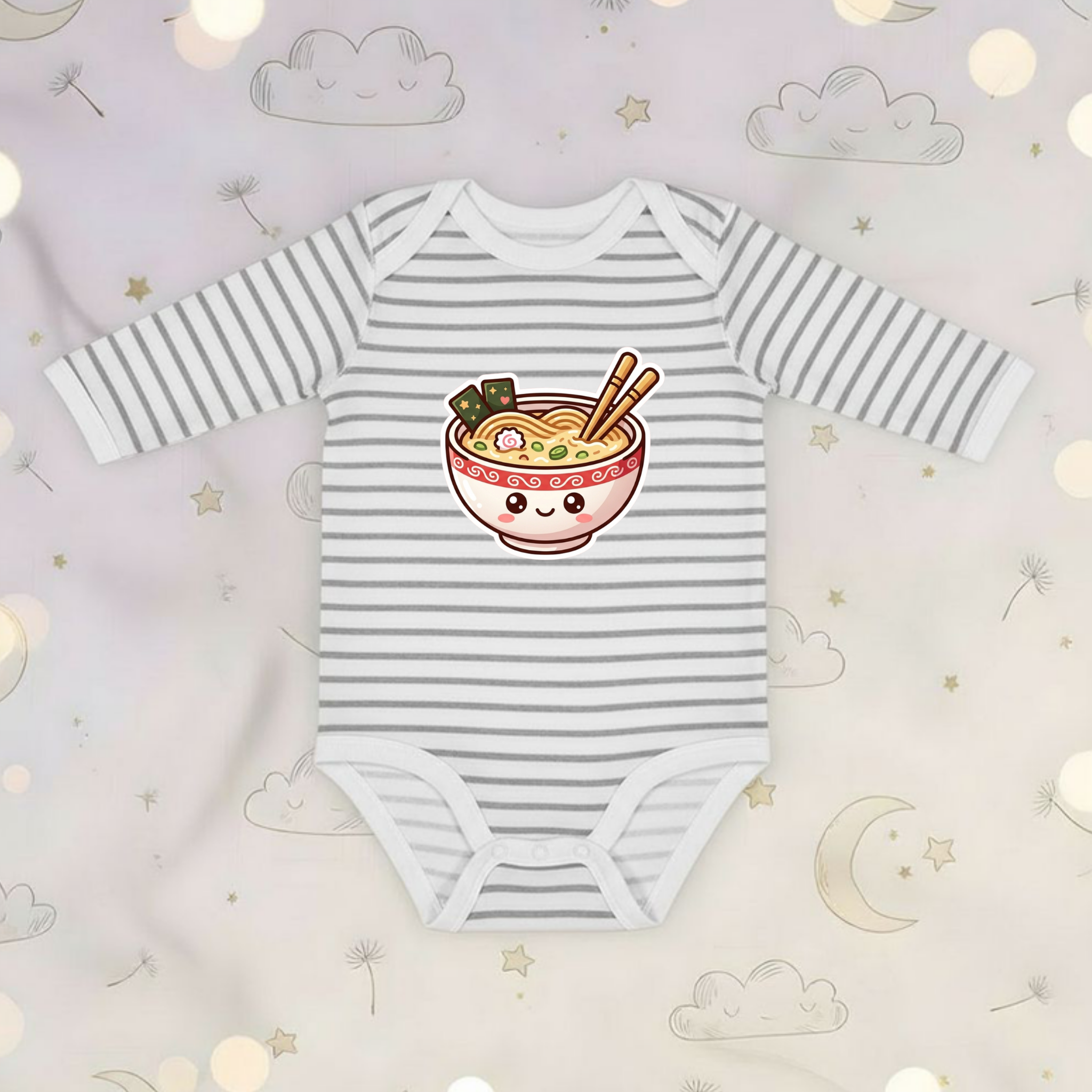 Happy Ramen Bowl Mascot Long Sleeve Onesie
