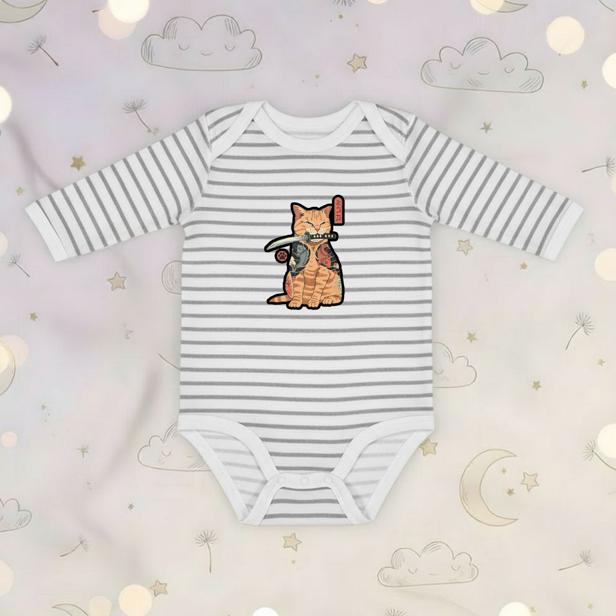 Japanese Samurai Cat Long Sleeve Onesie