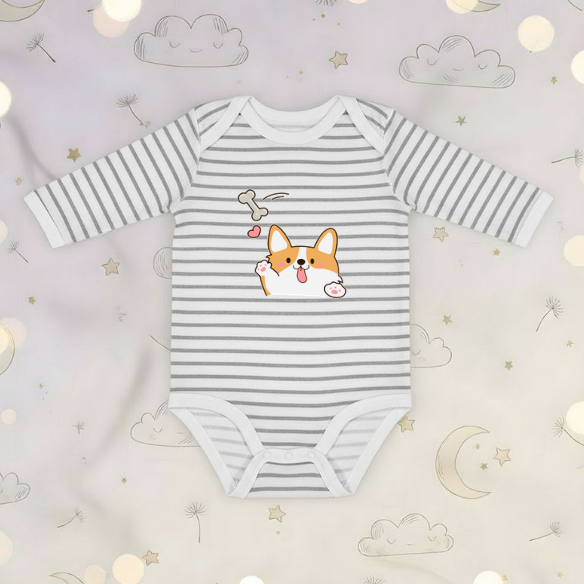 Dog Fetching Bone Long Sleeve Onesie