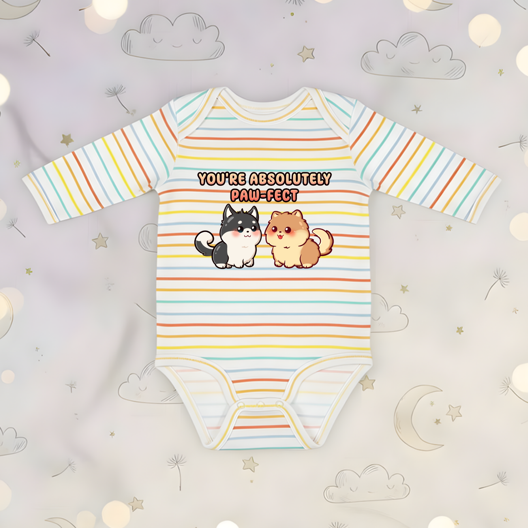 You're Absolutely Paw-fect Dog Couple - Husky & Pomeranian Long Sleeve Onesie
