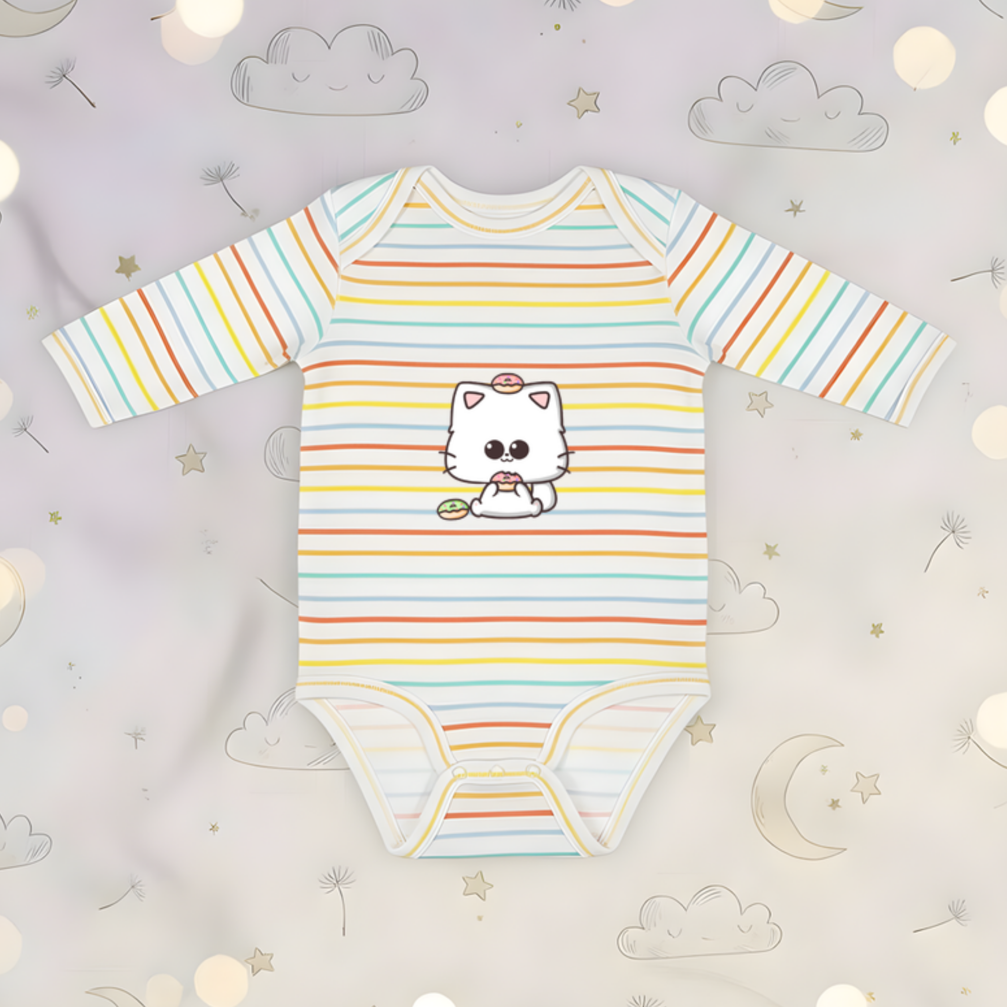 Kitten Eating Donuts Long Sleeve Onesie