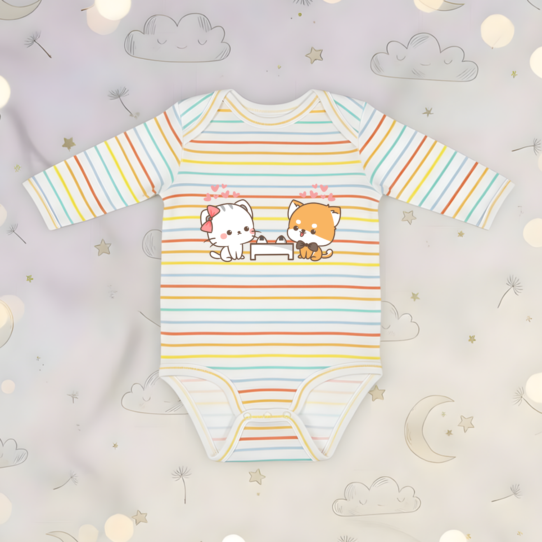 Cat and Dog Sushi Date Long Sleeve Onesie