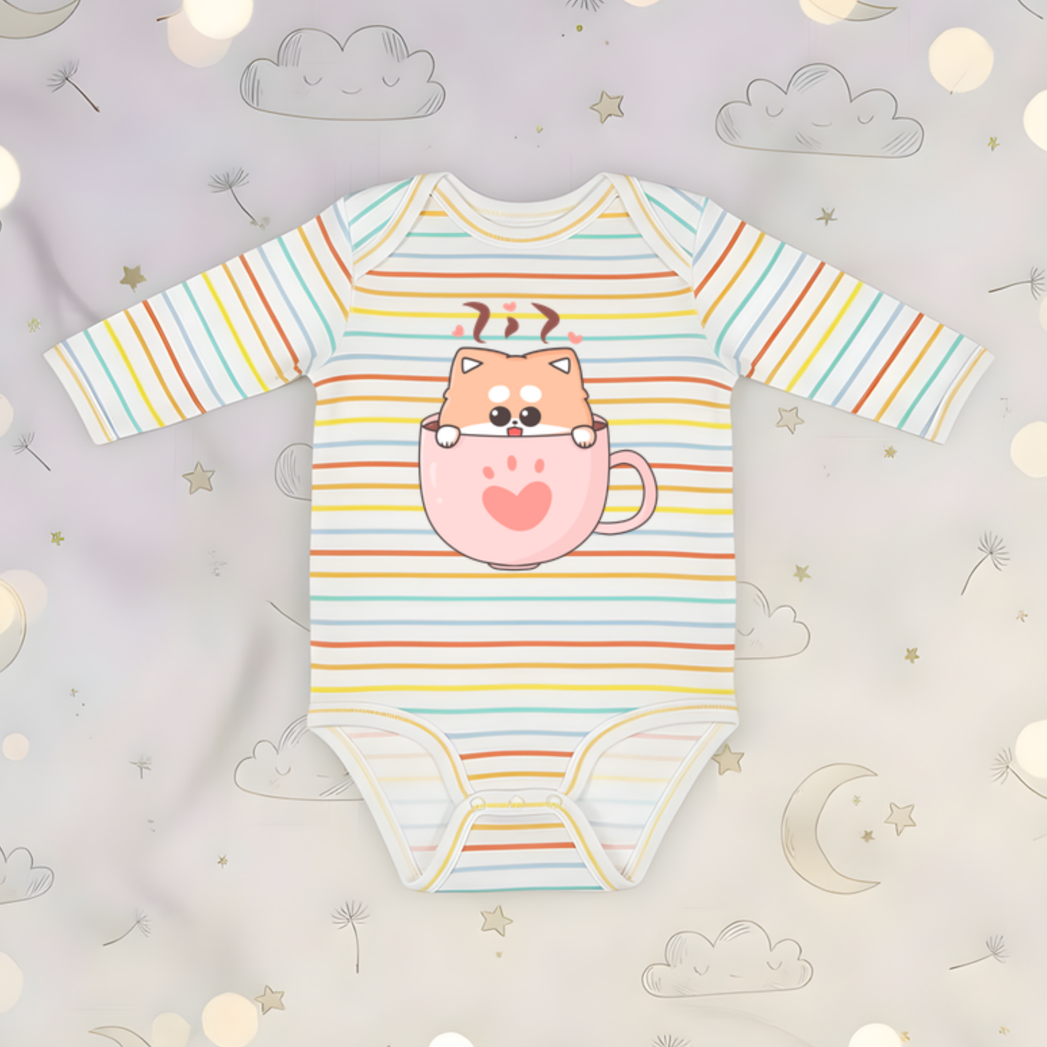 Puppy in a Teacup Long Sleeve Onesie