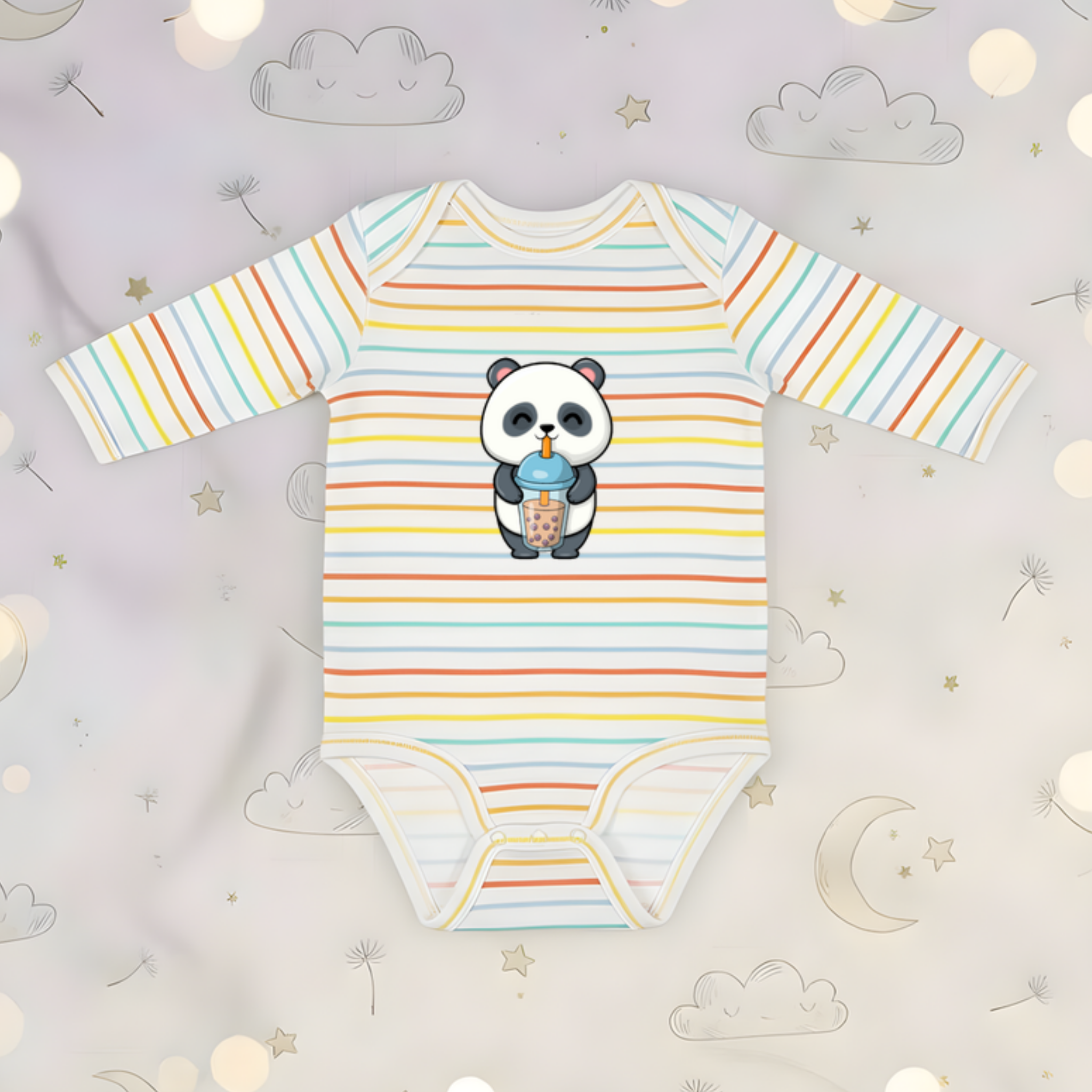 Panda Drinking Boba Long Sleeve Onesie