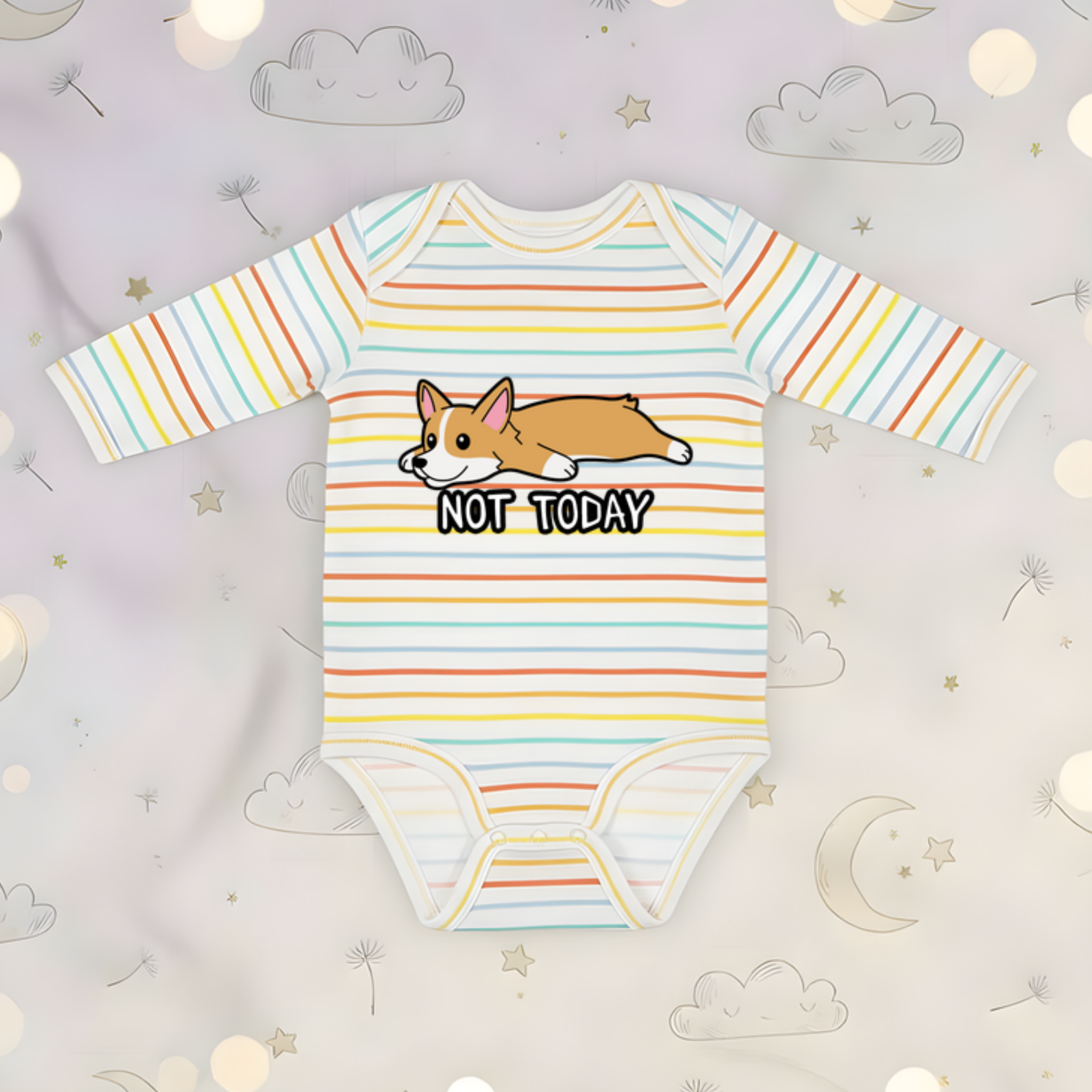 Not Today Resting Corgi Long Sleeve Onesie