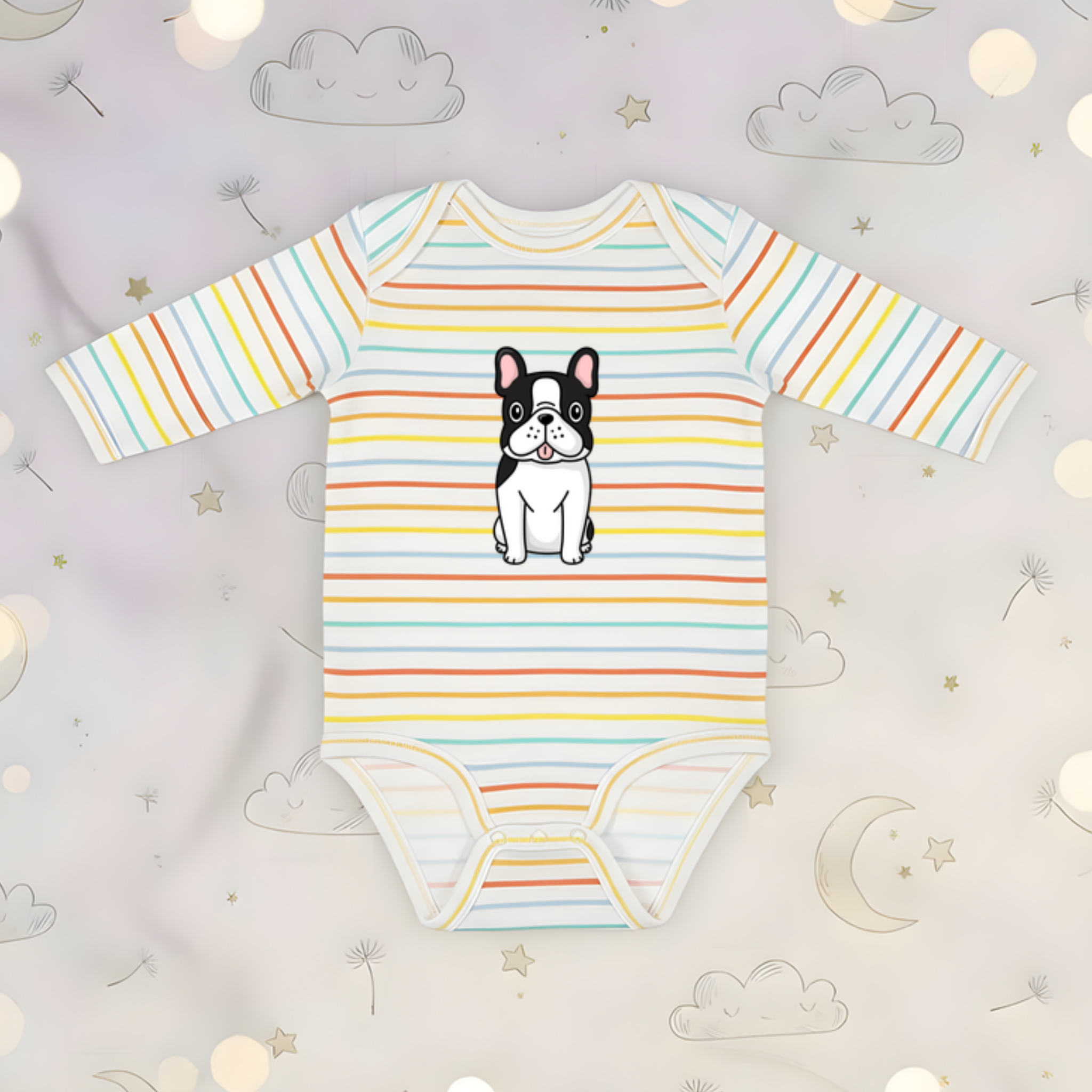 Black and White French Bulldog Long Sleeve Onesie