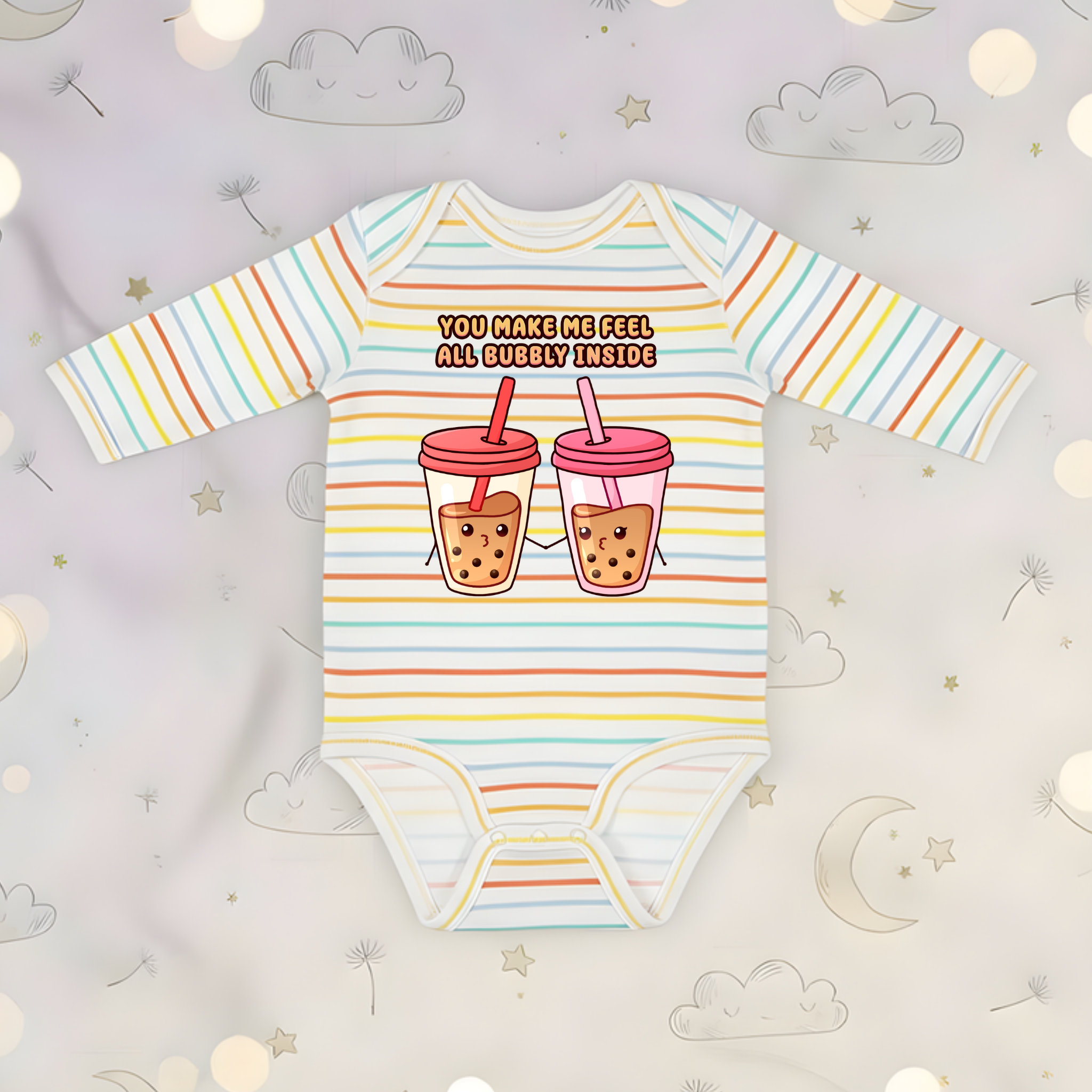 You Make Me Feel All Bubbly Inside Boba Tea Couple Long Sleeve Onesie
