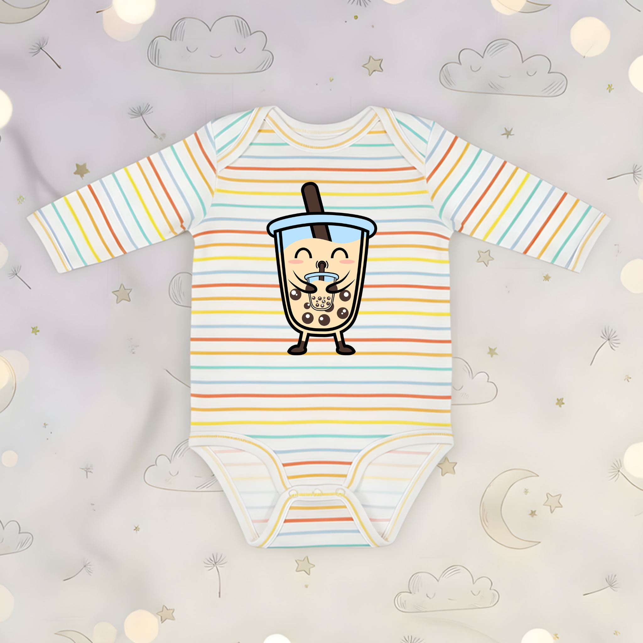 Boba Character Drinking Boba Tea Long Sleeve Onesie