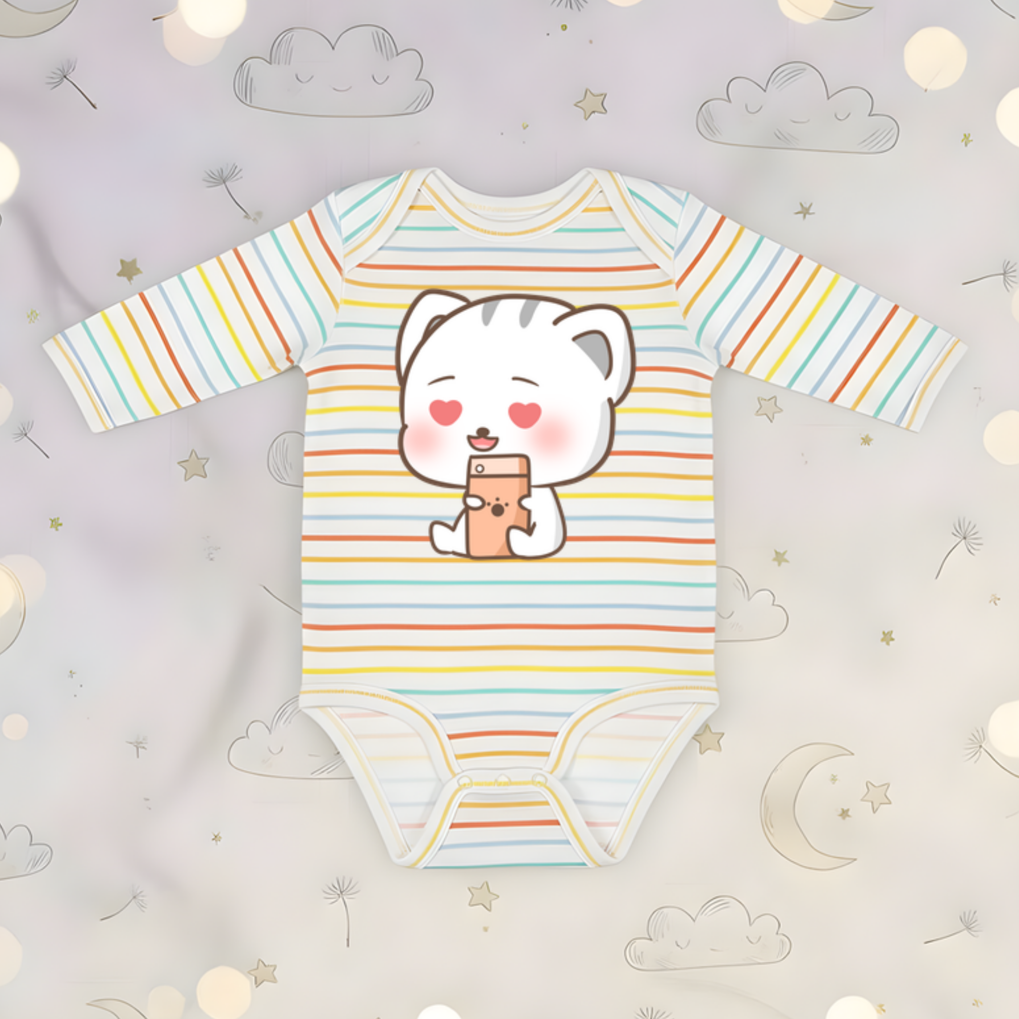 Texting in Love Kitten Long Sleeve Onesie