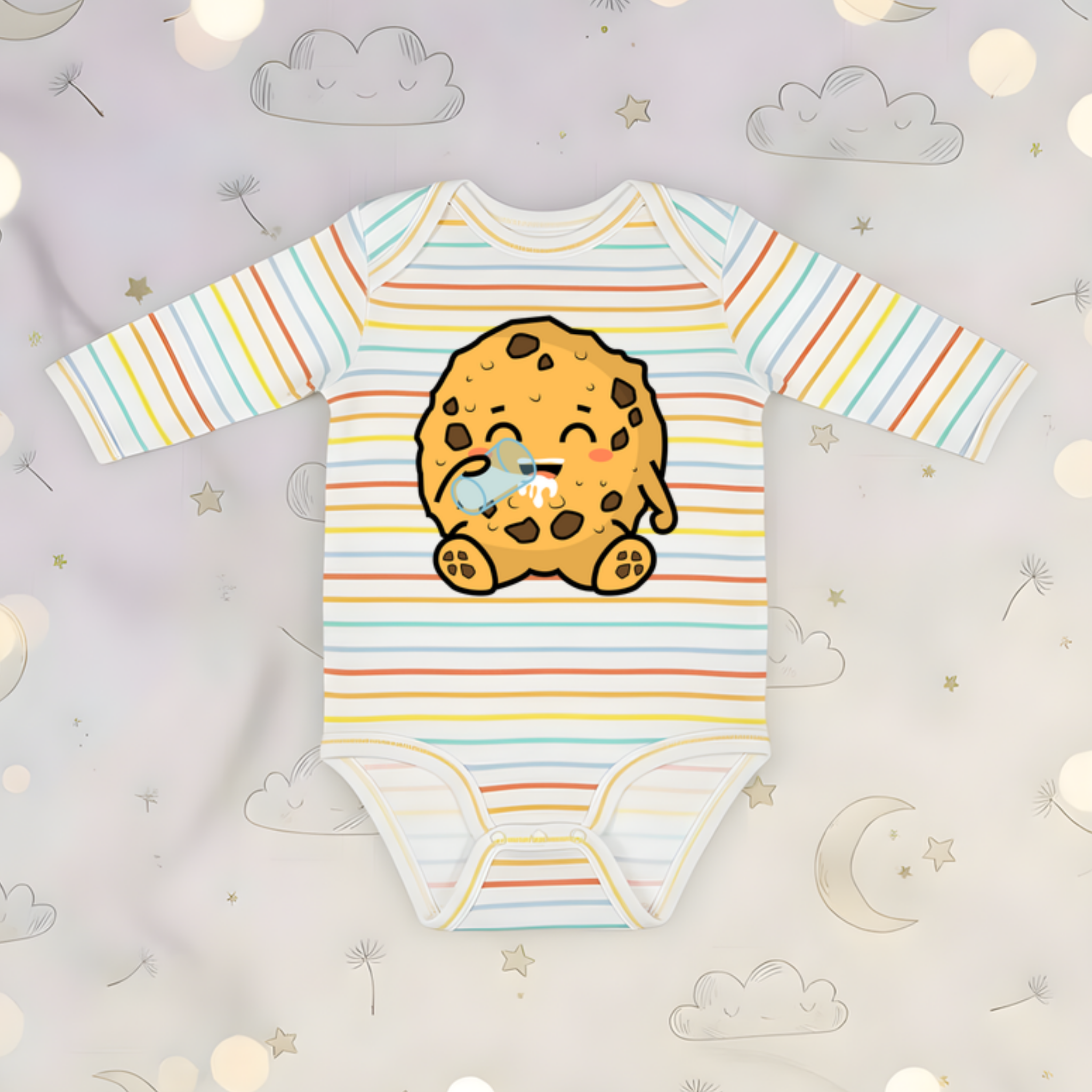 Cookie Drinking Milk Long Sleeve Onesie