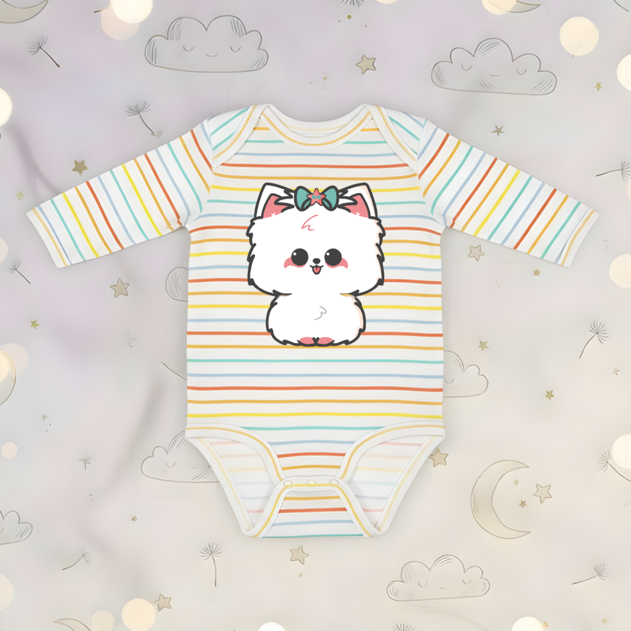 White Puppy with Bow Long Sleeve Onesie