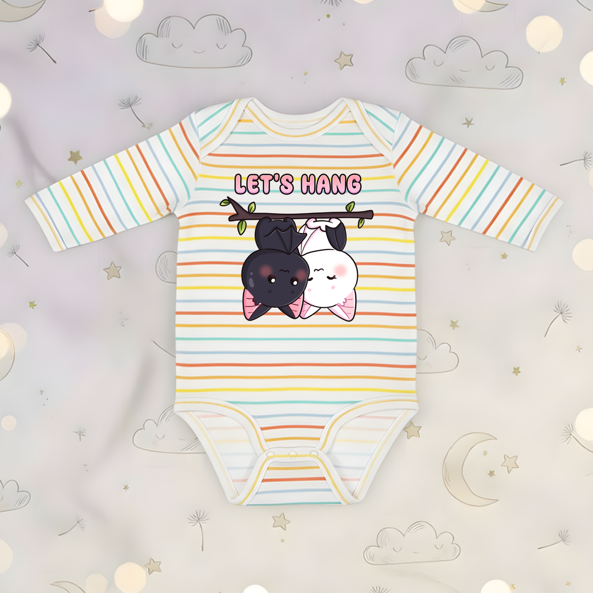 Let's Hang Bat Couple Long Sleeve Onesie
