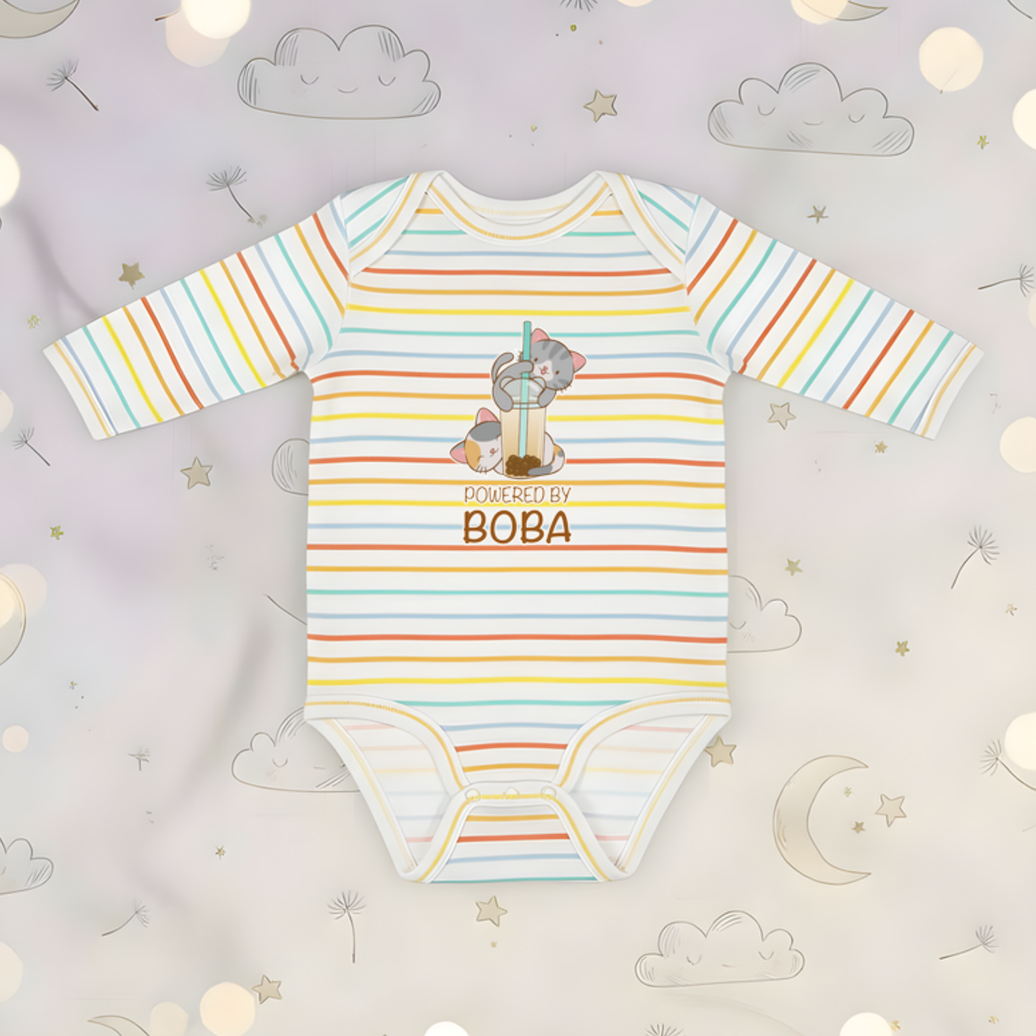 Powered by Boba Kittens Long Sleeve Onesie