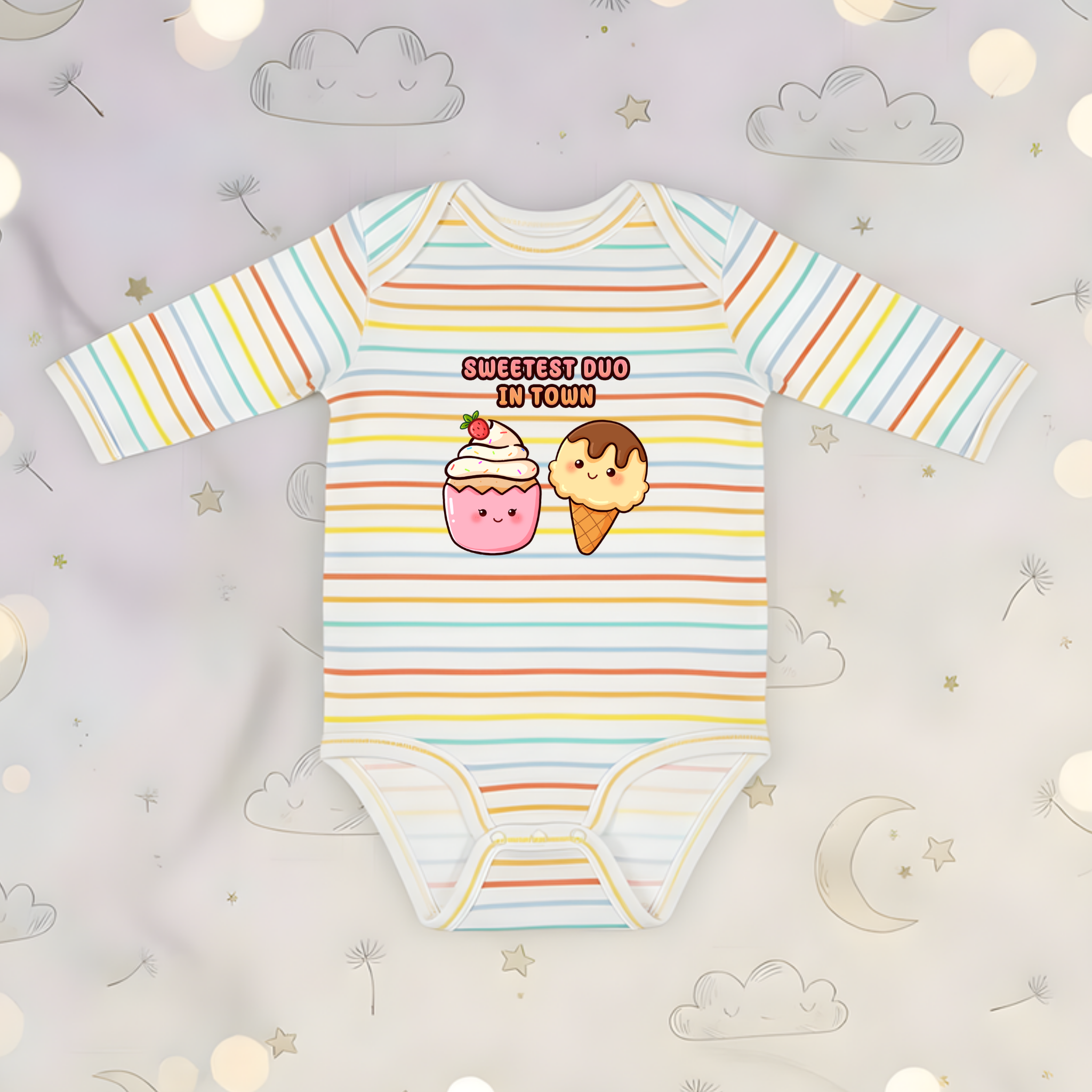 Sweetest Duo in Town Cupcake and Ice Cream Couple Long Sleeve Onesie