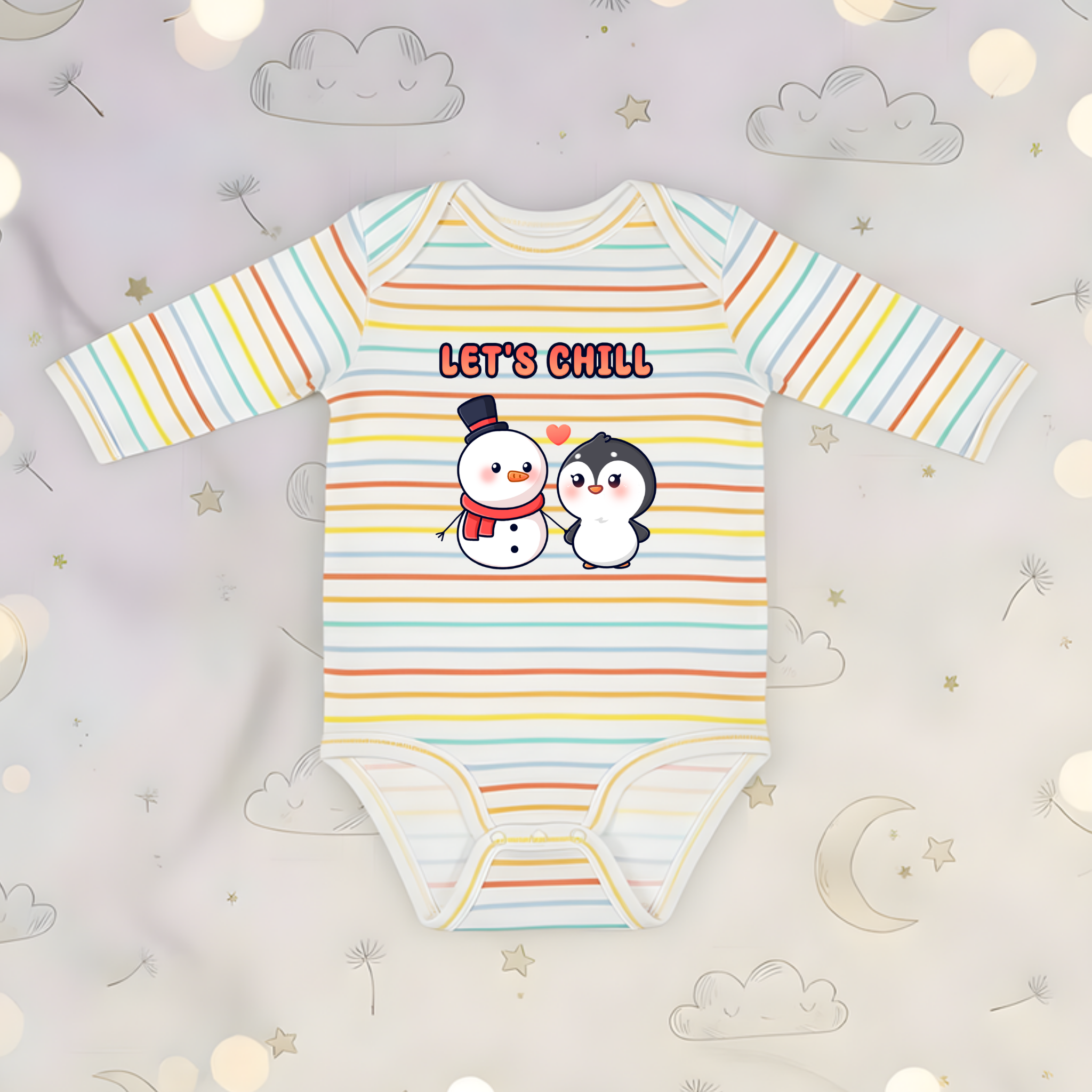 Let's Chill Snowman and Penguin Couple Long Sleeve Onesie