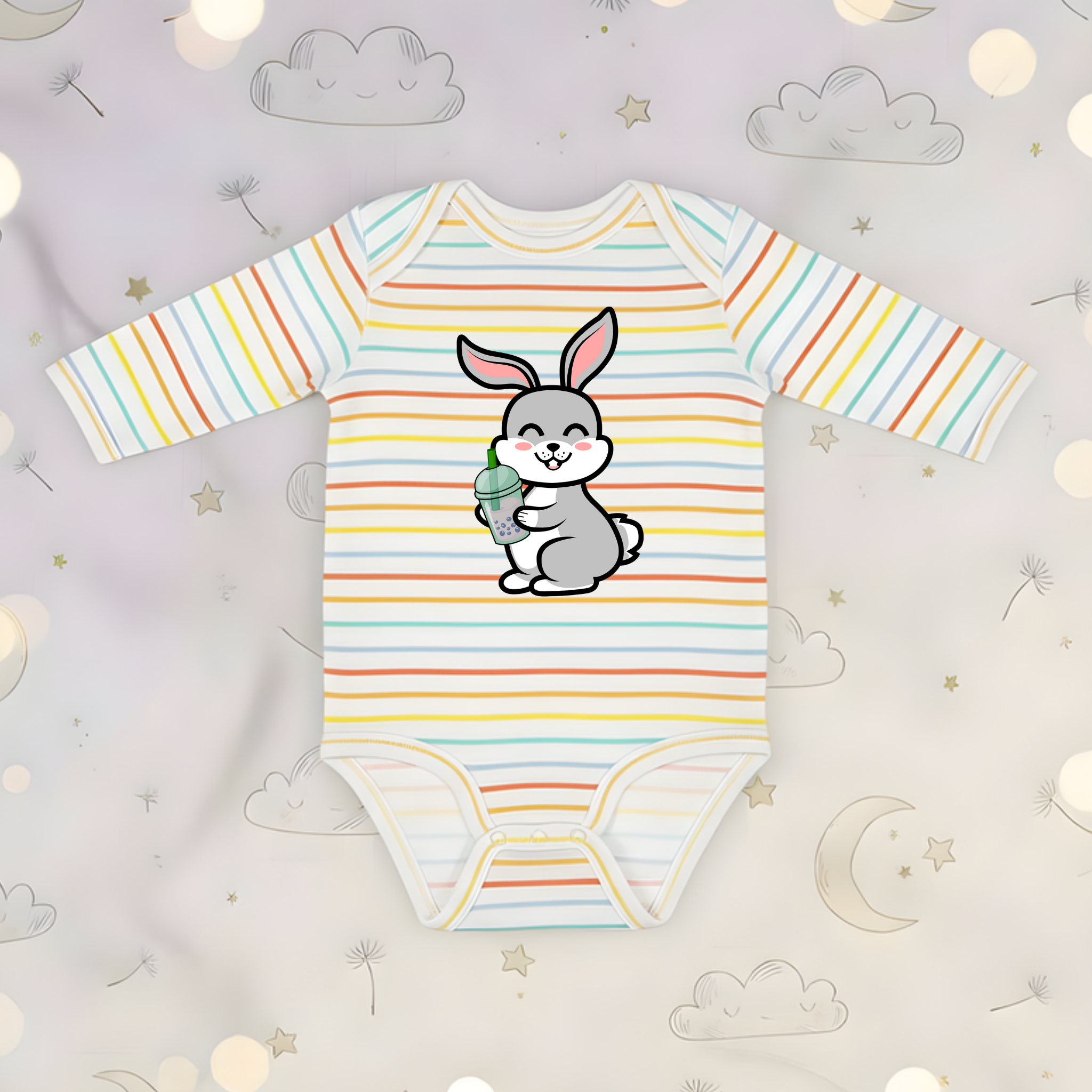 Bunny Rabbit Drinking Boba Long Sleeve Onesie