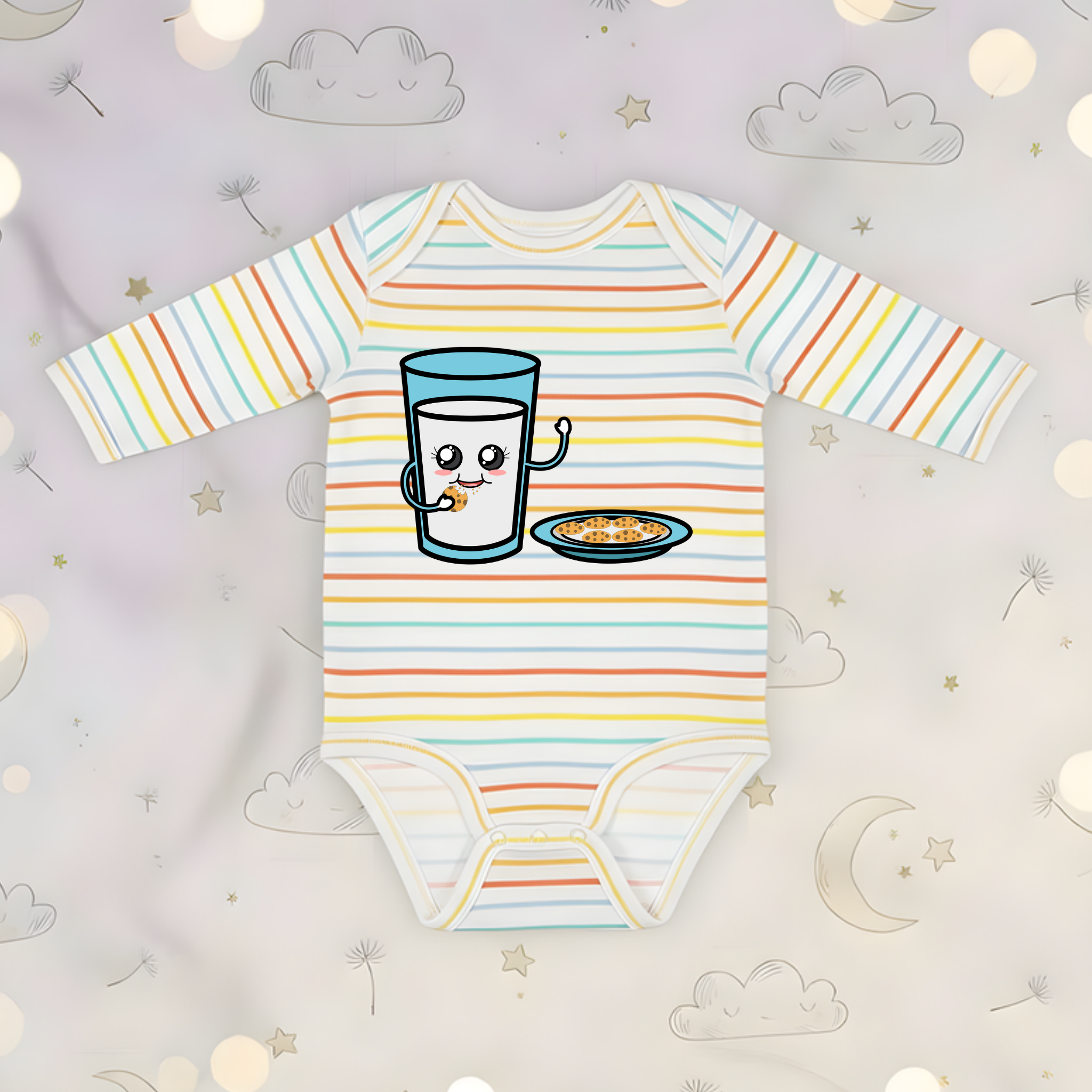 Glass of Milk Eating Cookies Long Sleeve Onesie