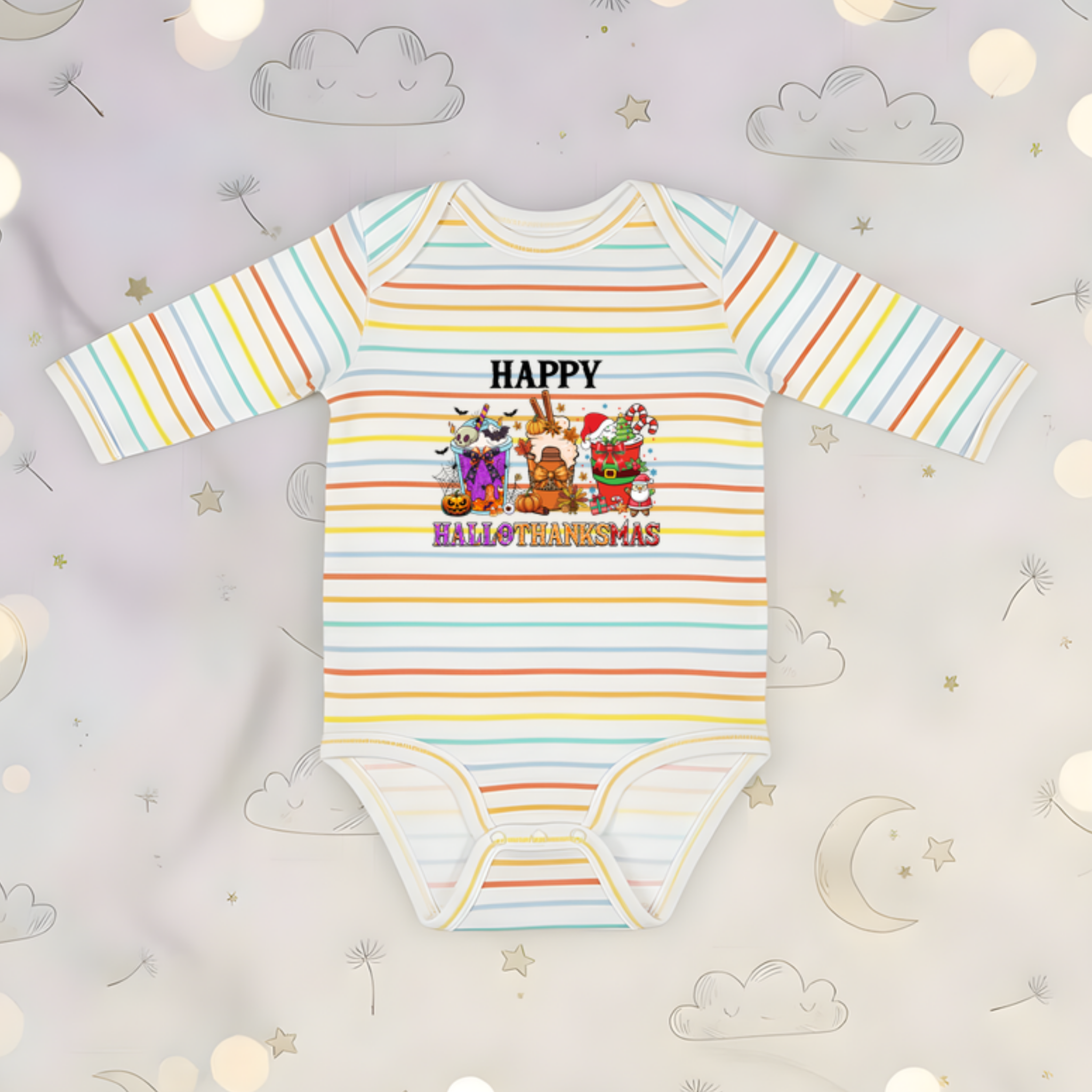 Happy HalloThanksMas Long Sleeve Onesie