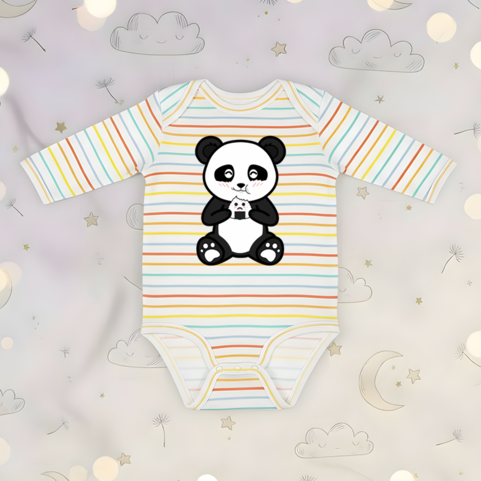 Panda Eating Rice Cake Long Sleeve Onesie