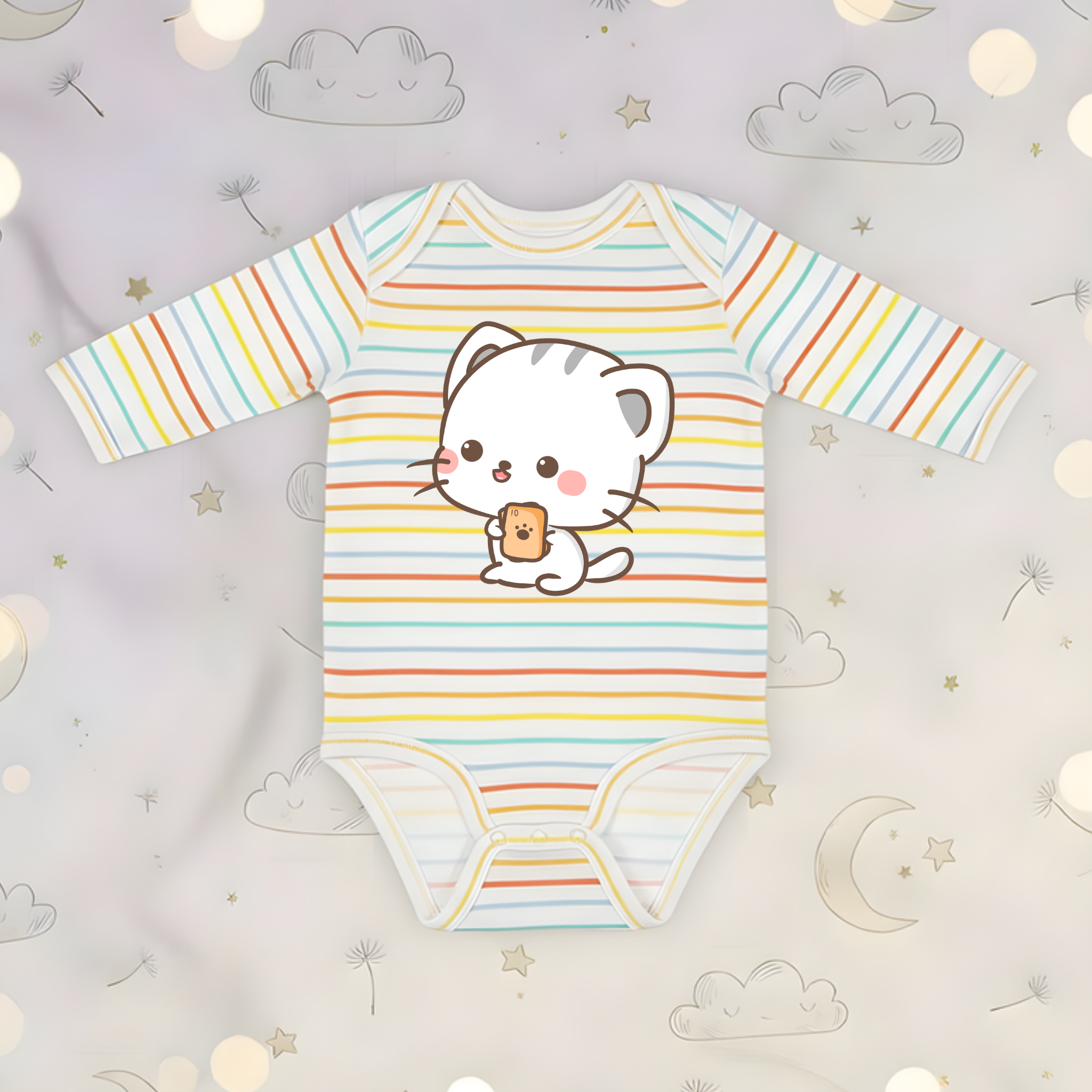 Cat Playing Cards Long Sleeve Onesie