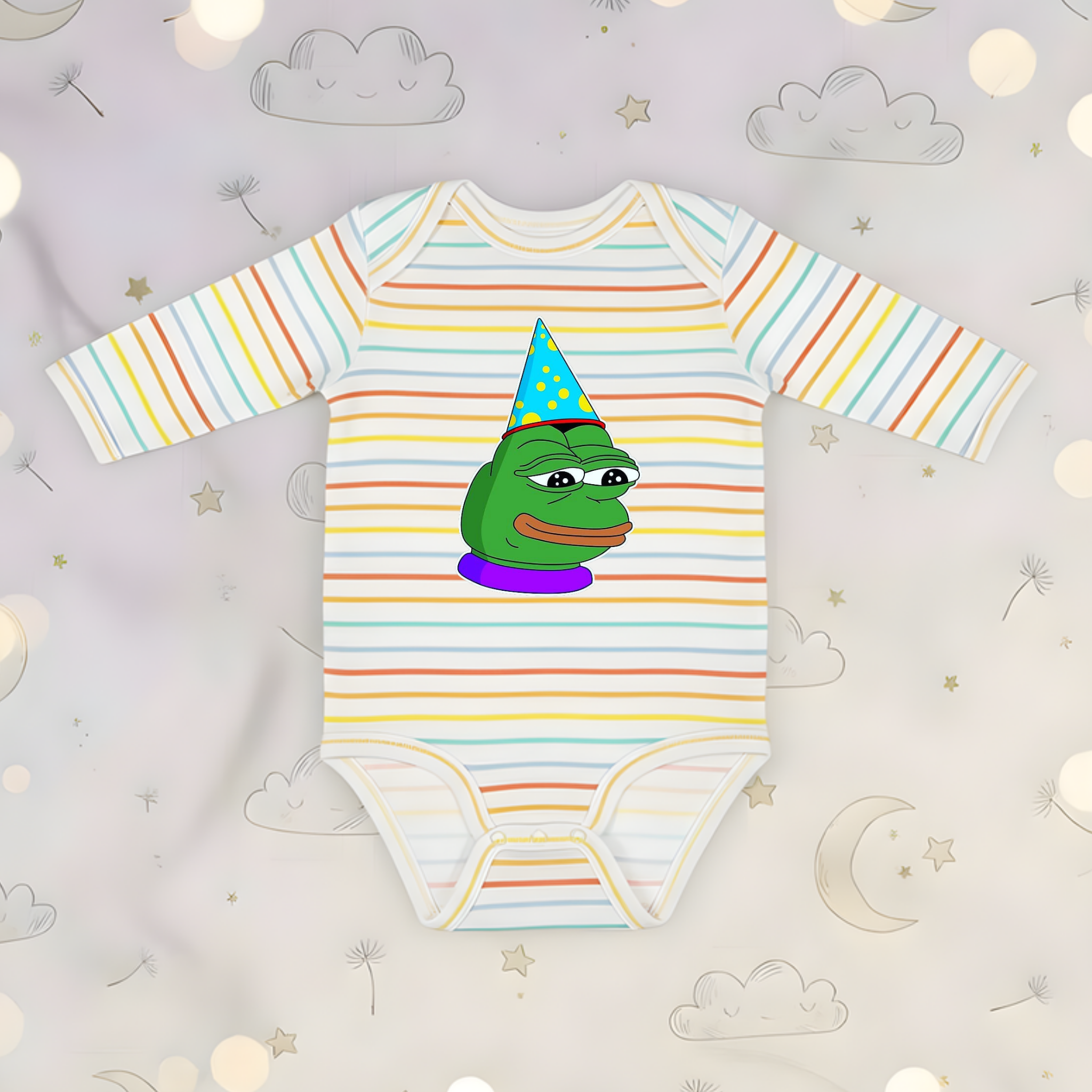 Birthday Hat Pepe the Frog Long Sleeve Onesie
