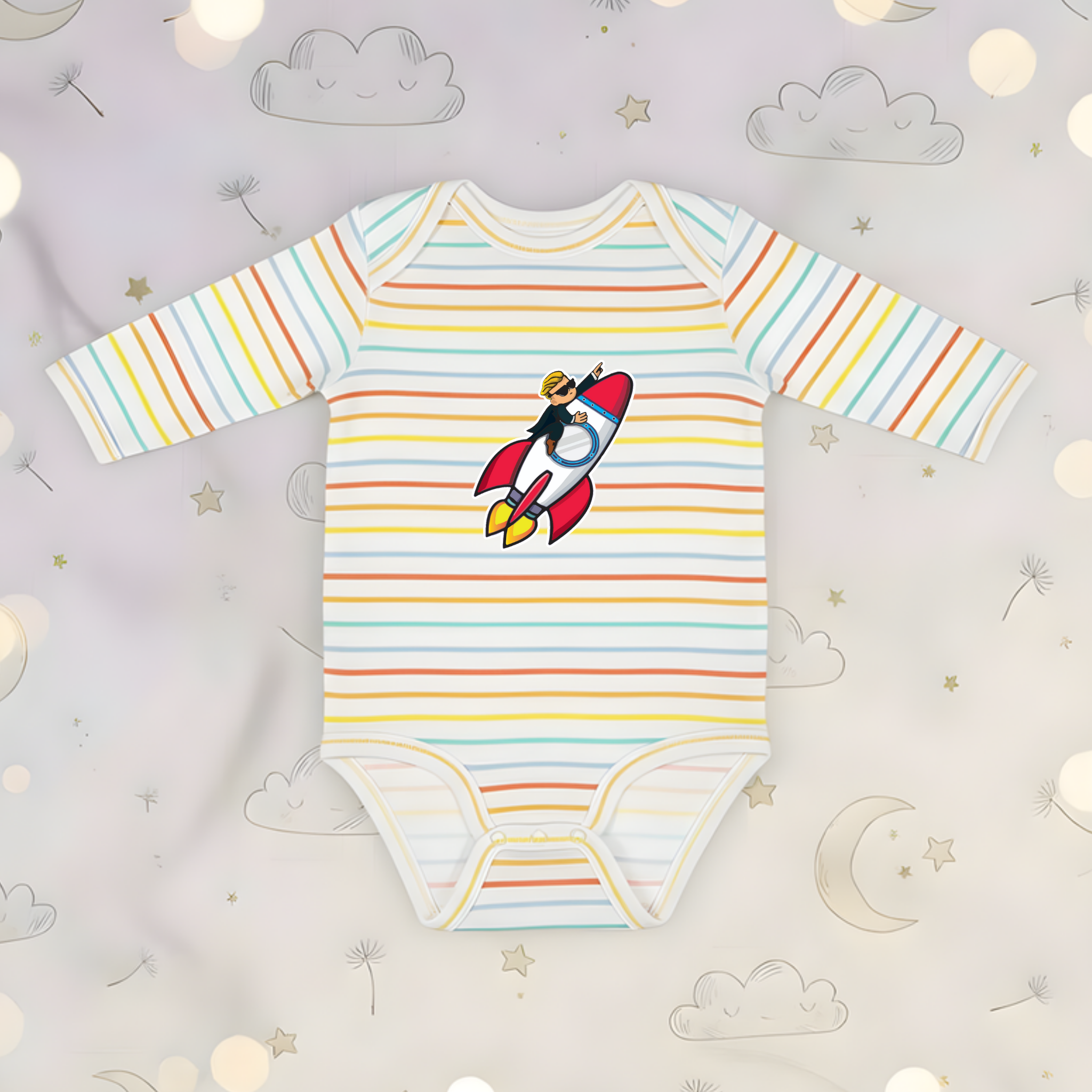 Wallstreet Bets To the Moon Rocket Boy.png Long Sleeve Onesie