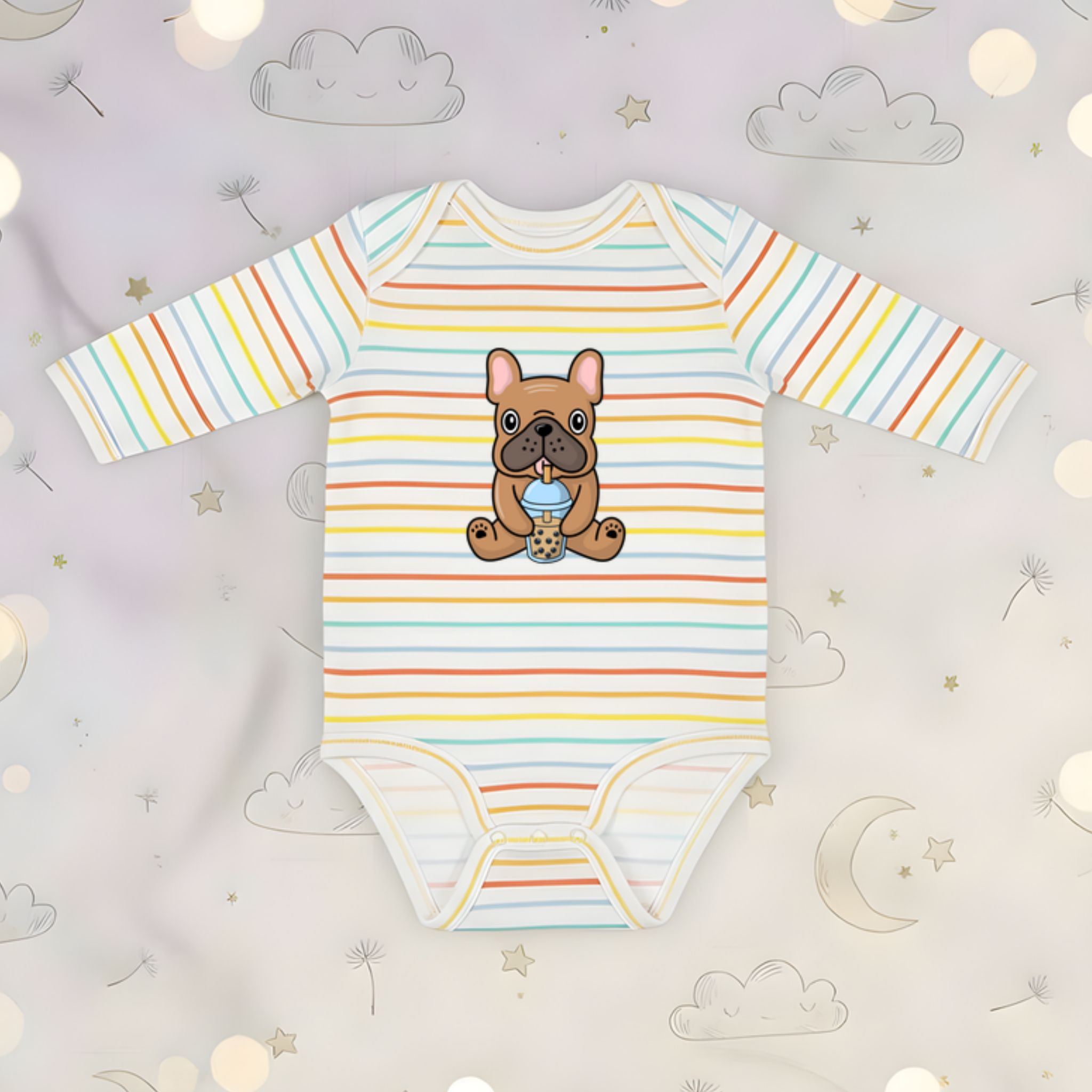 French Bulldog Drinking Boba Long Sleeve Onesie