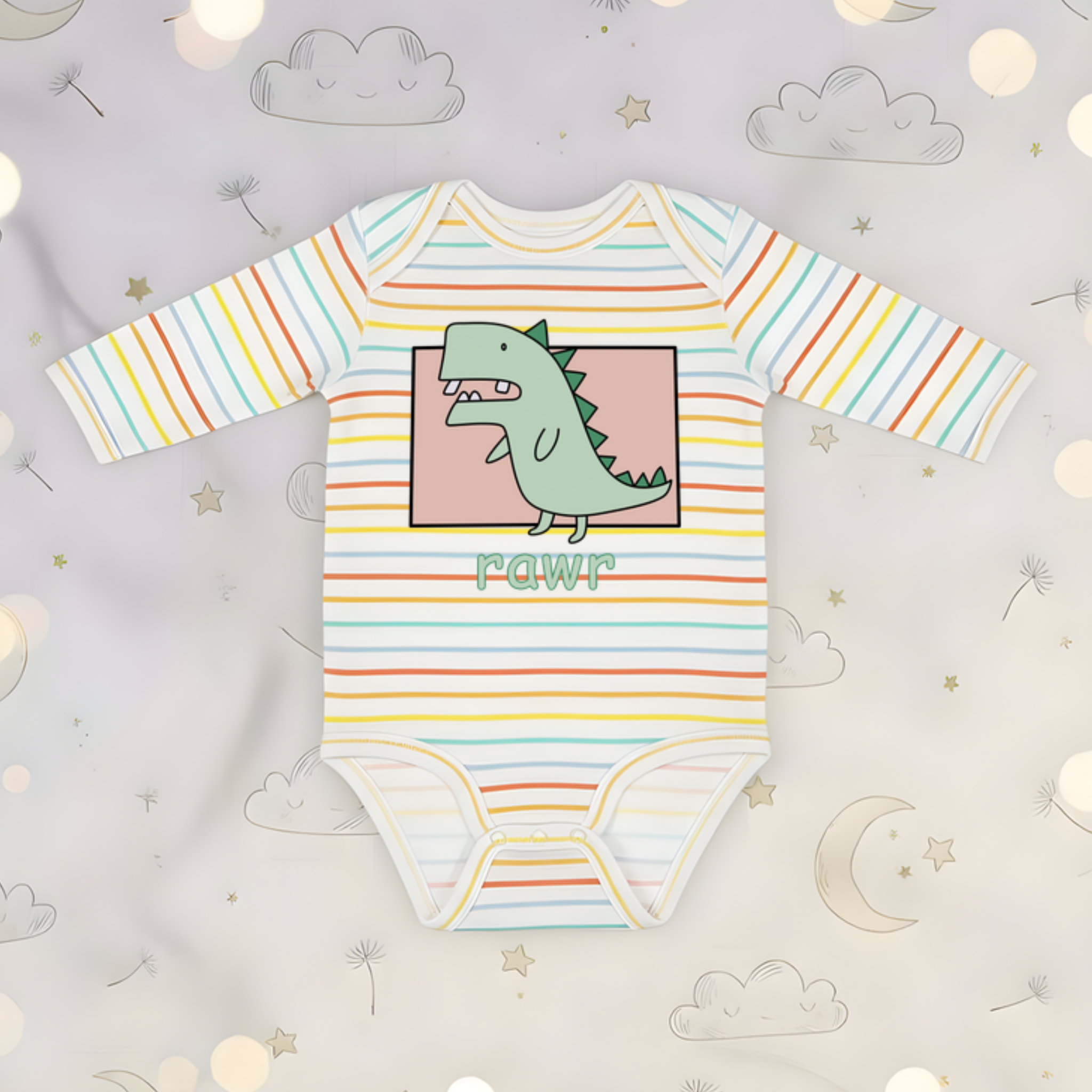 rawr Crooked Toothed T-rex Long Sleeve Onesie