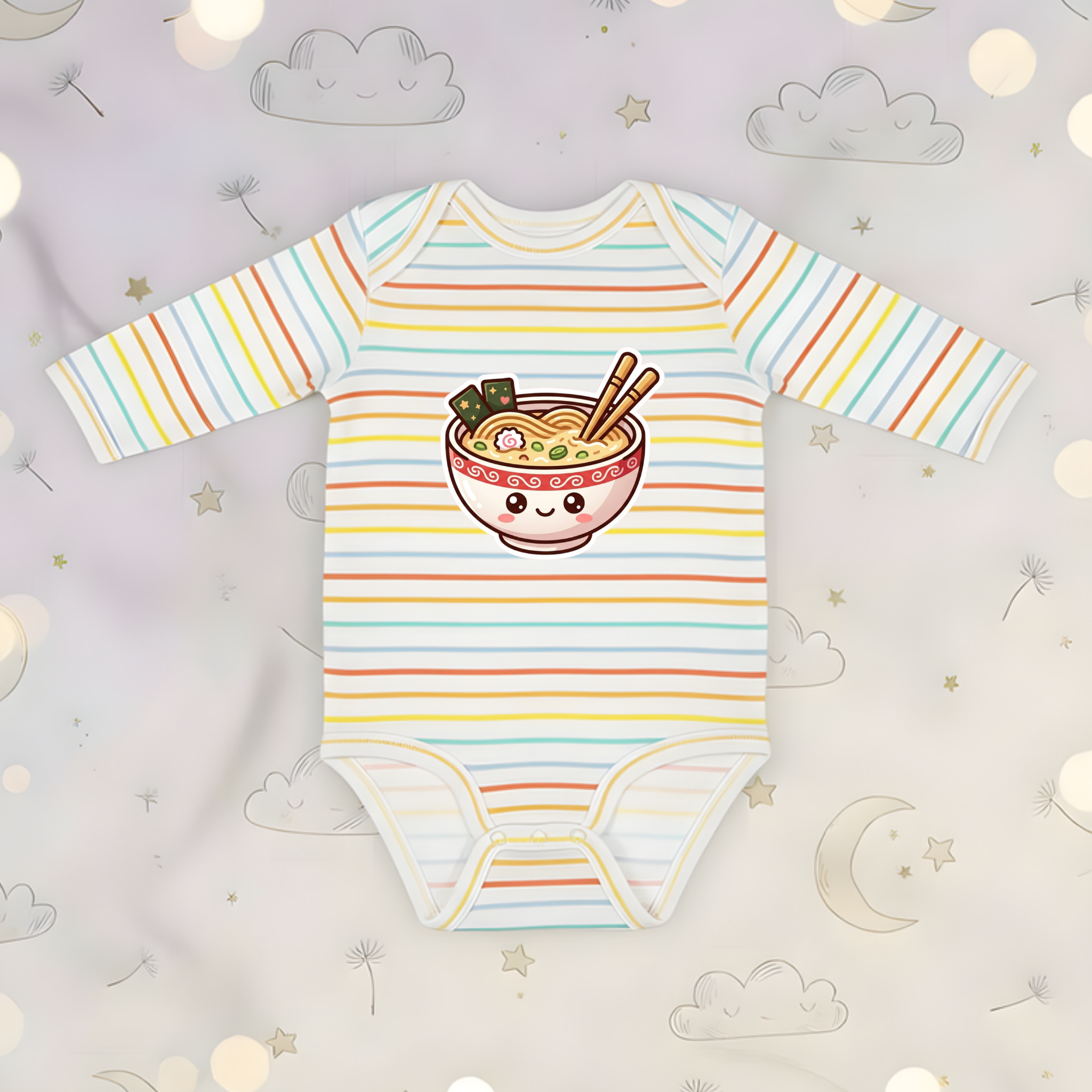 Happy Ramen Bowl Mascot Long Sleeve Onesie