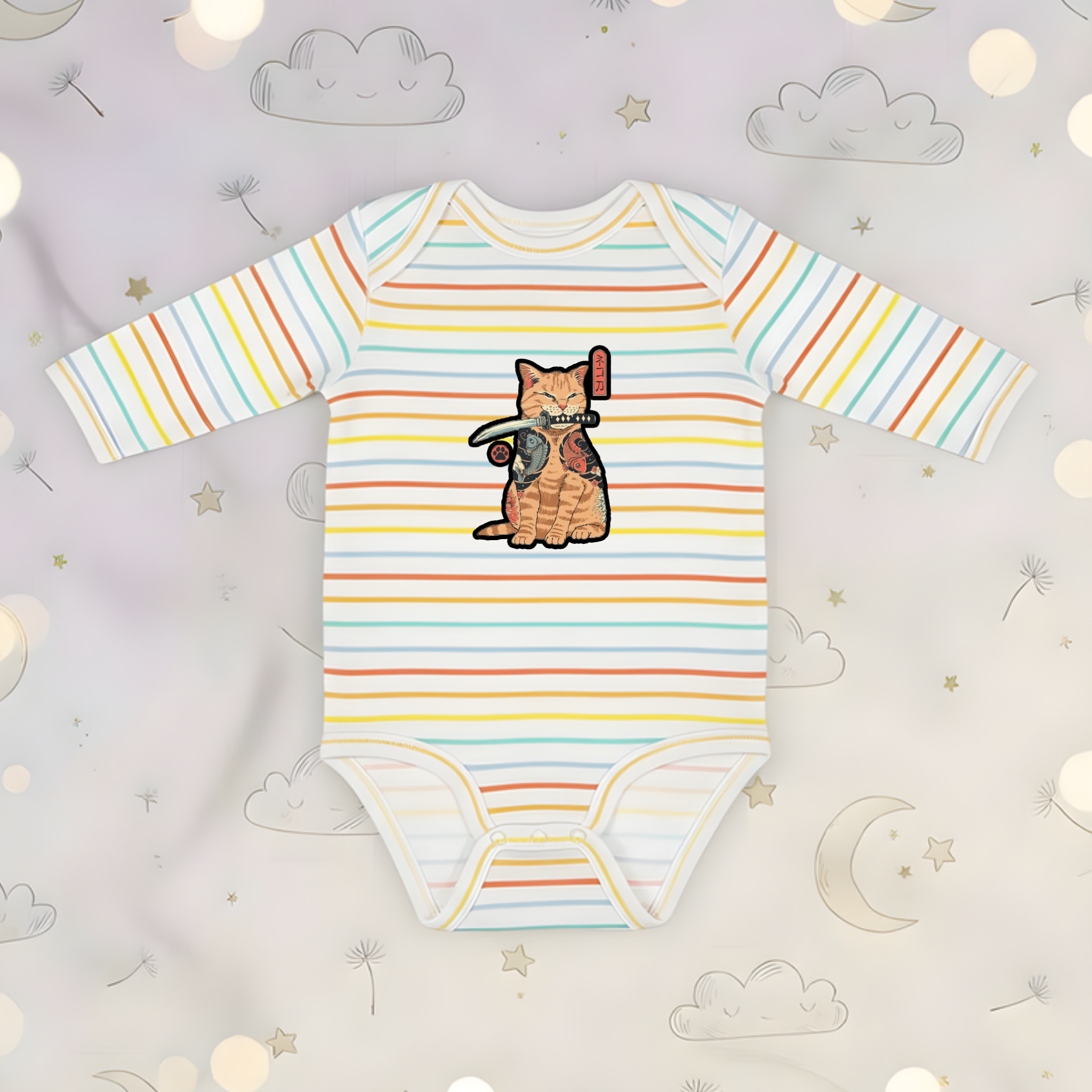 Japanese Samurai Cat Long Sleeve Onesie