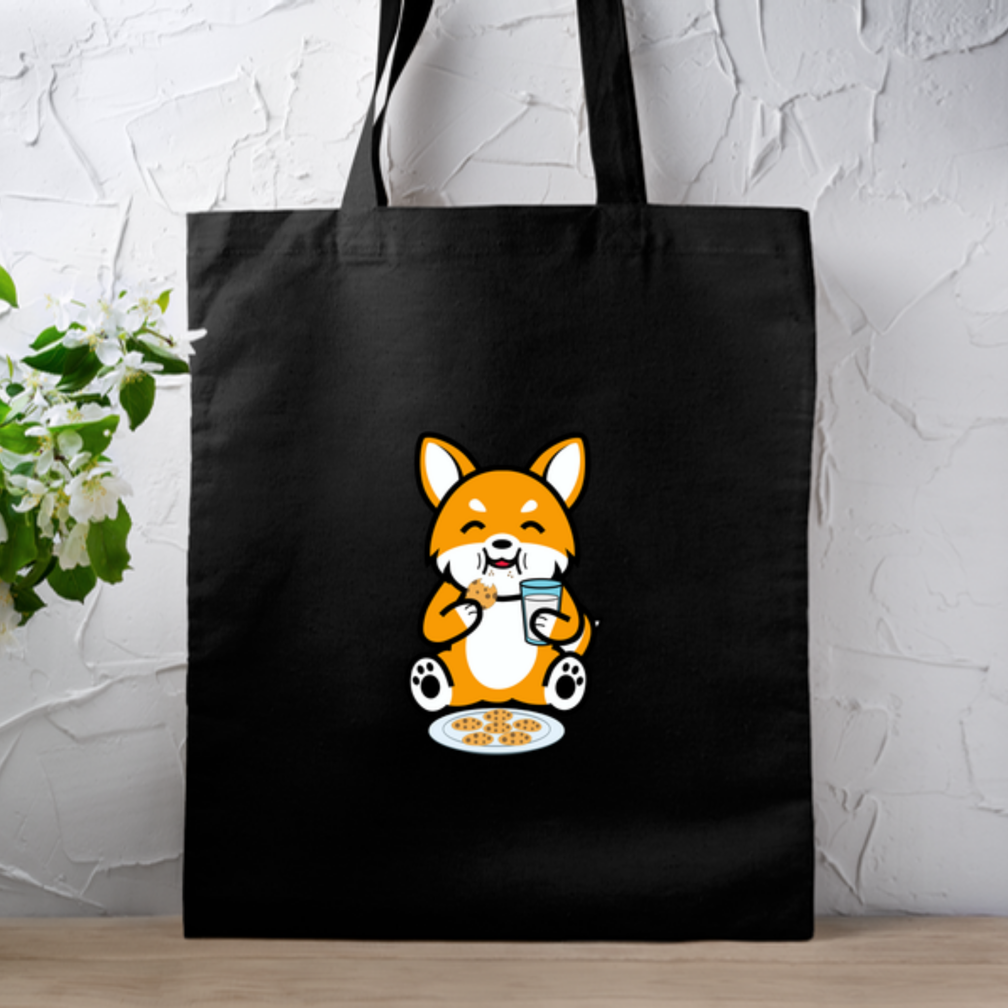 Dog Eating Cookies with Milk Tote Bag
