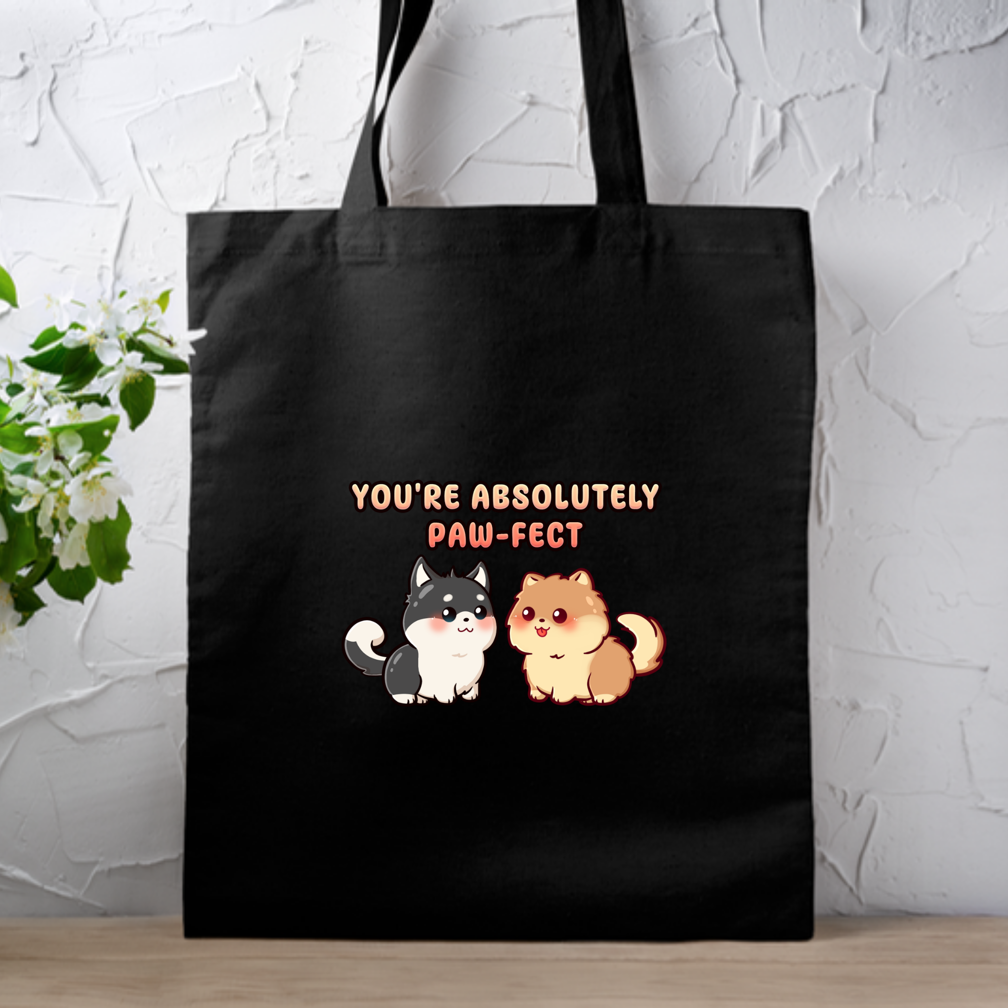 You're Absolutely Paw-fect Dog Couple - Husky & Pomeranian Tote Bag