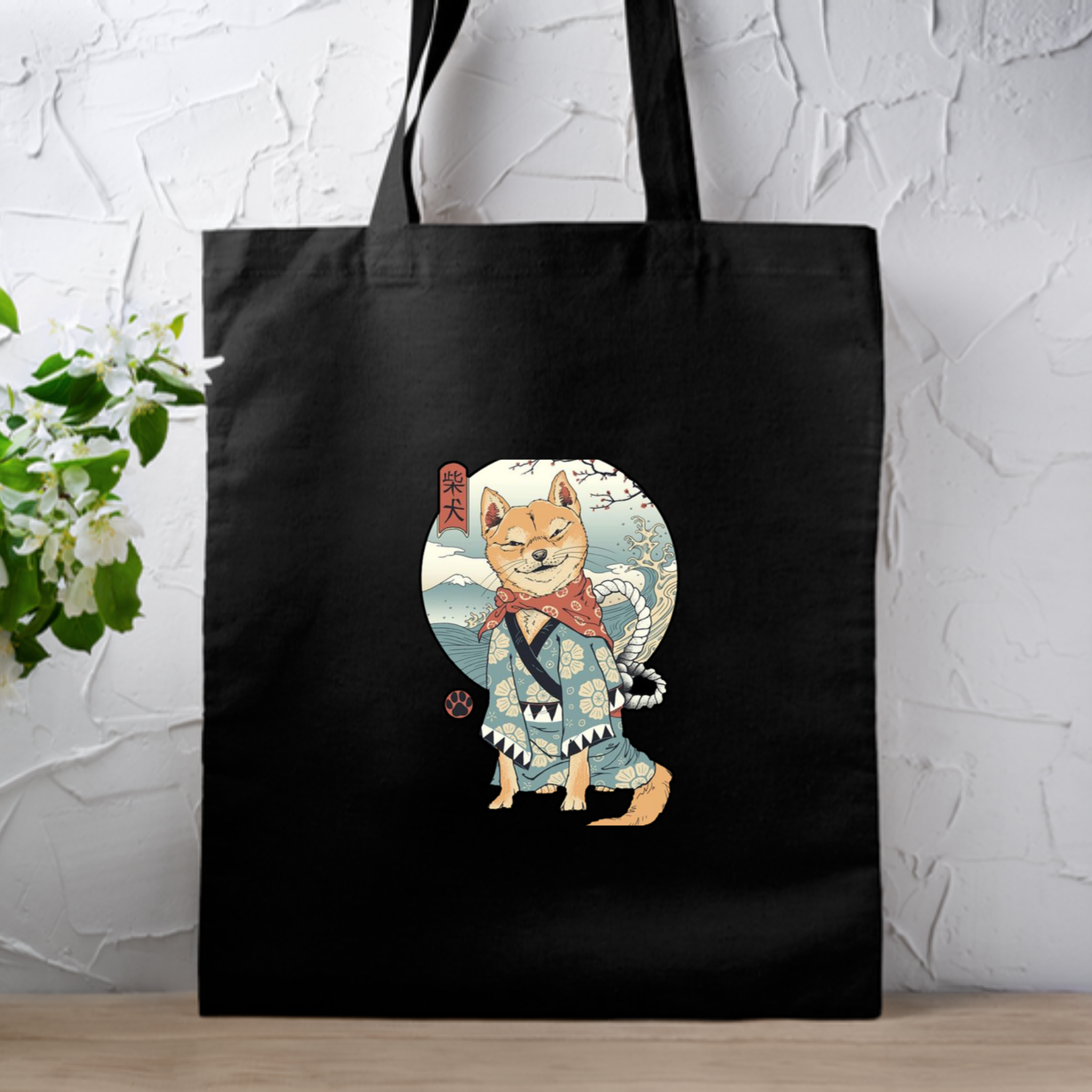 Japanese Samurai Shiba Inu Tote Bag