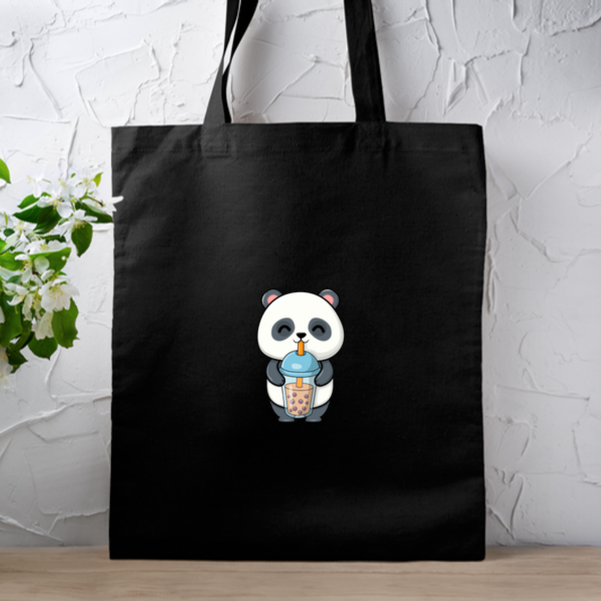 Panda Drinking Boba Tote Bag