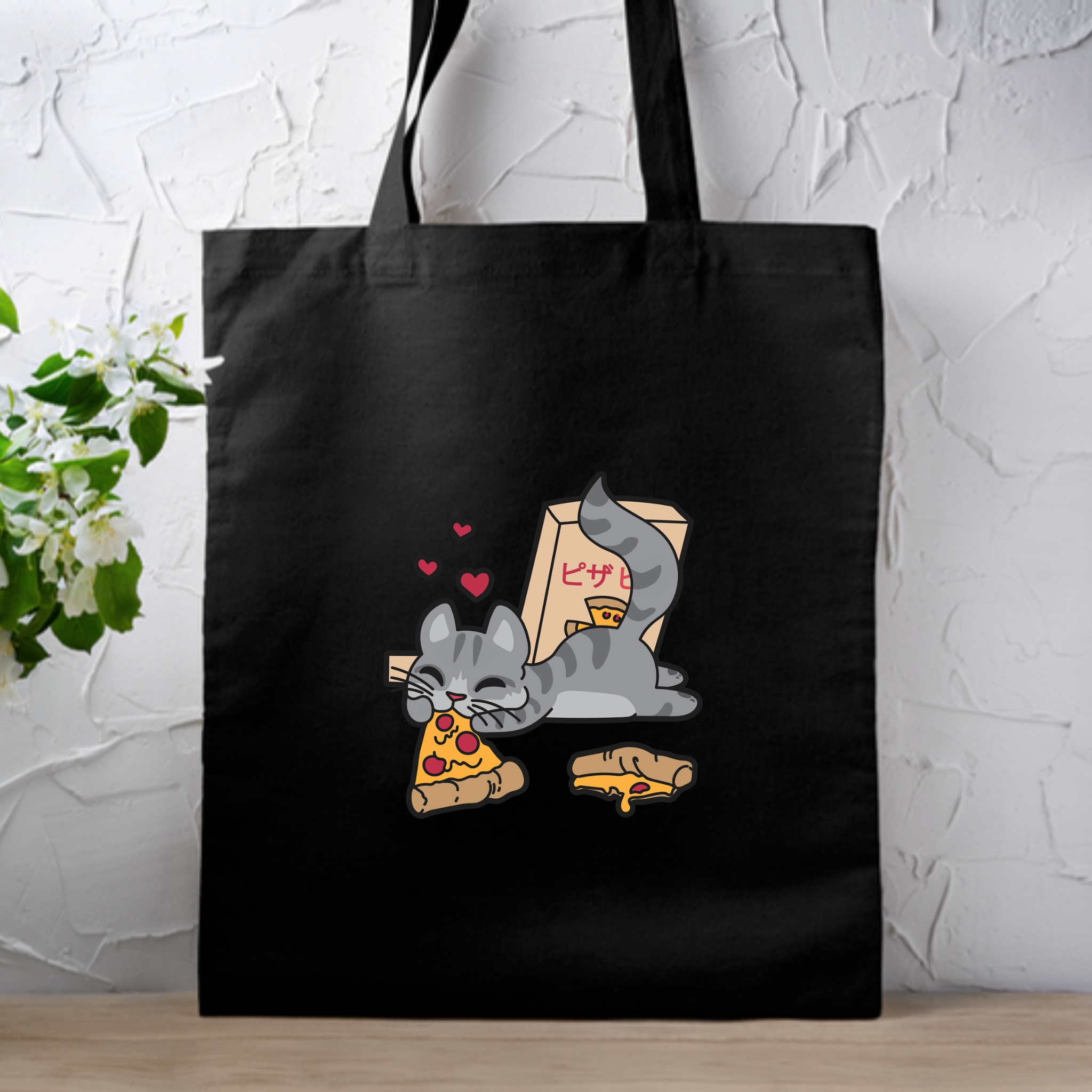 Cat Eating Pizza Tote Bag