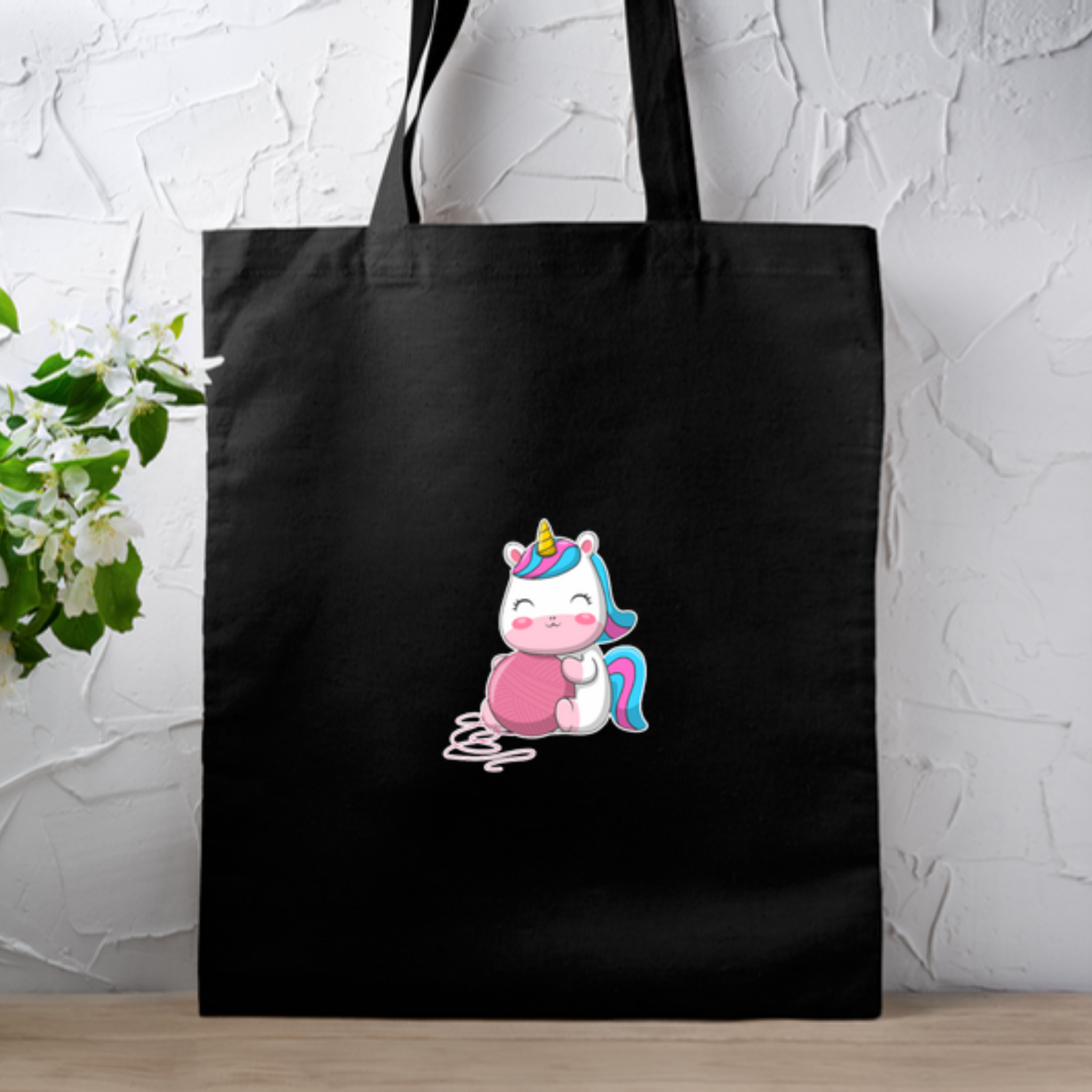 Rainbow Baby Unicorn with Yarn Tote Bag