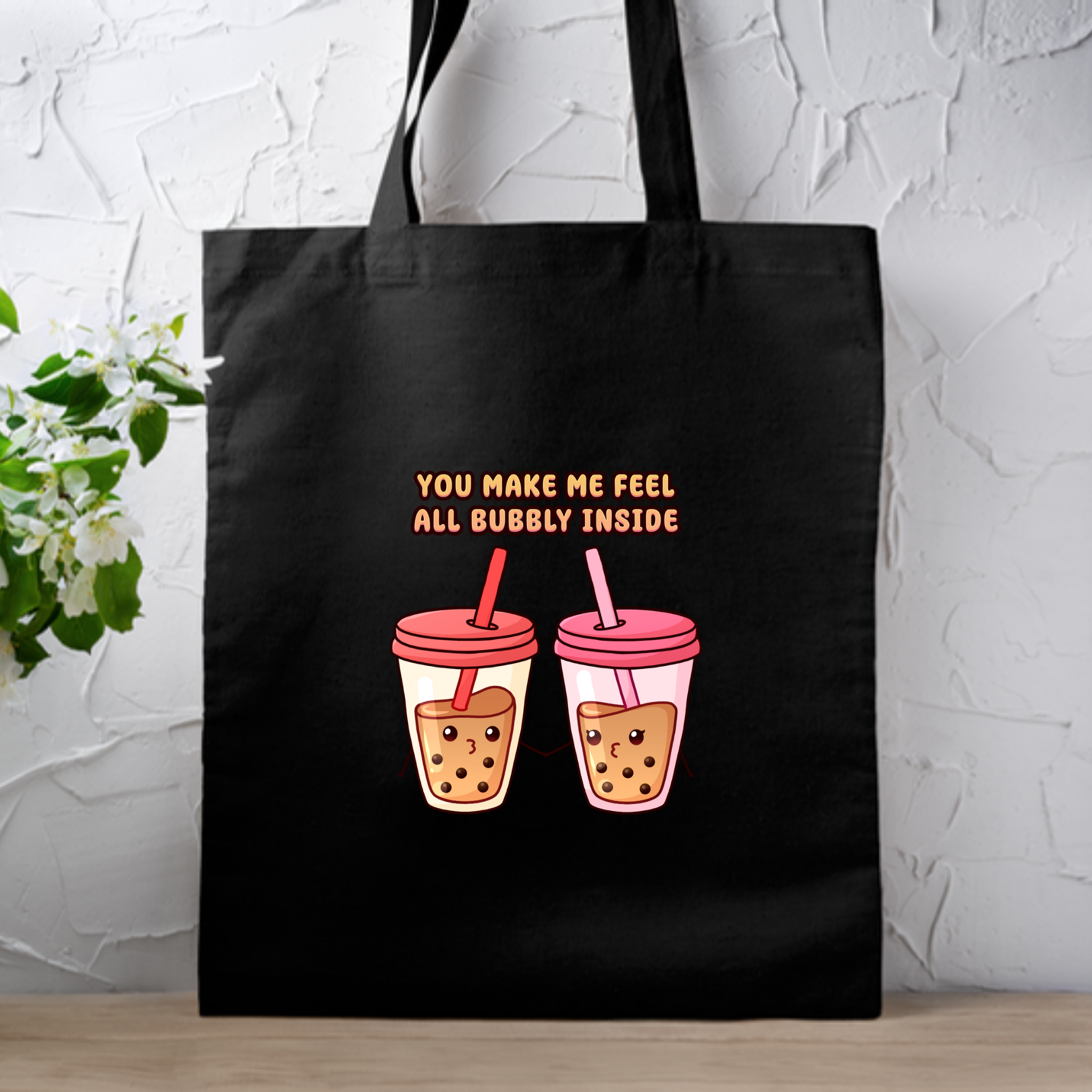 You Make Me Feel All Bubbly Inside Boba Tea Couple Tote Bag