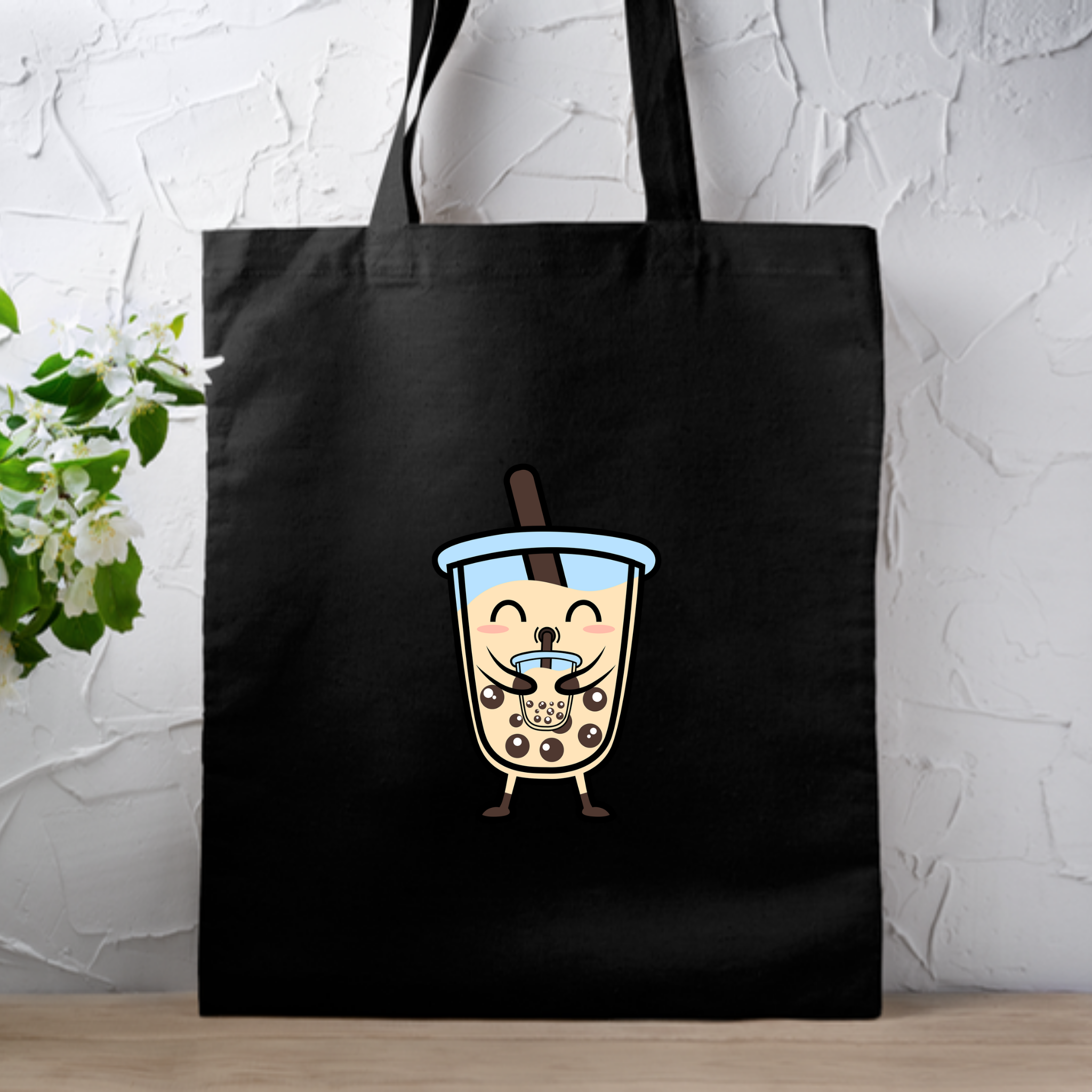 Boba Character Drinking Boba Tea Tote Bag
