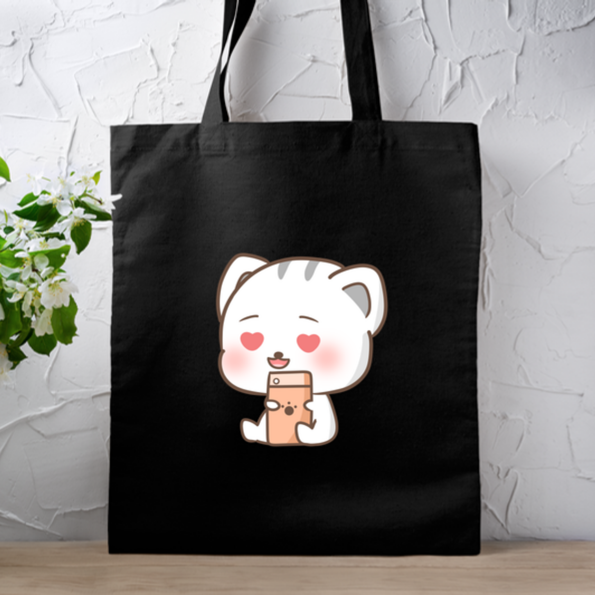 Texting in Love Kitten Tote Bag