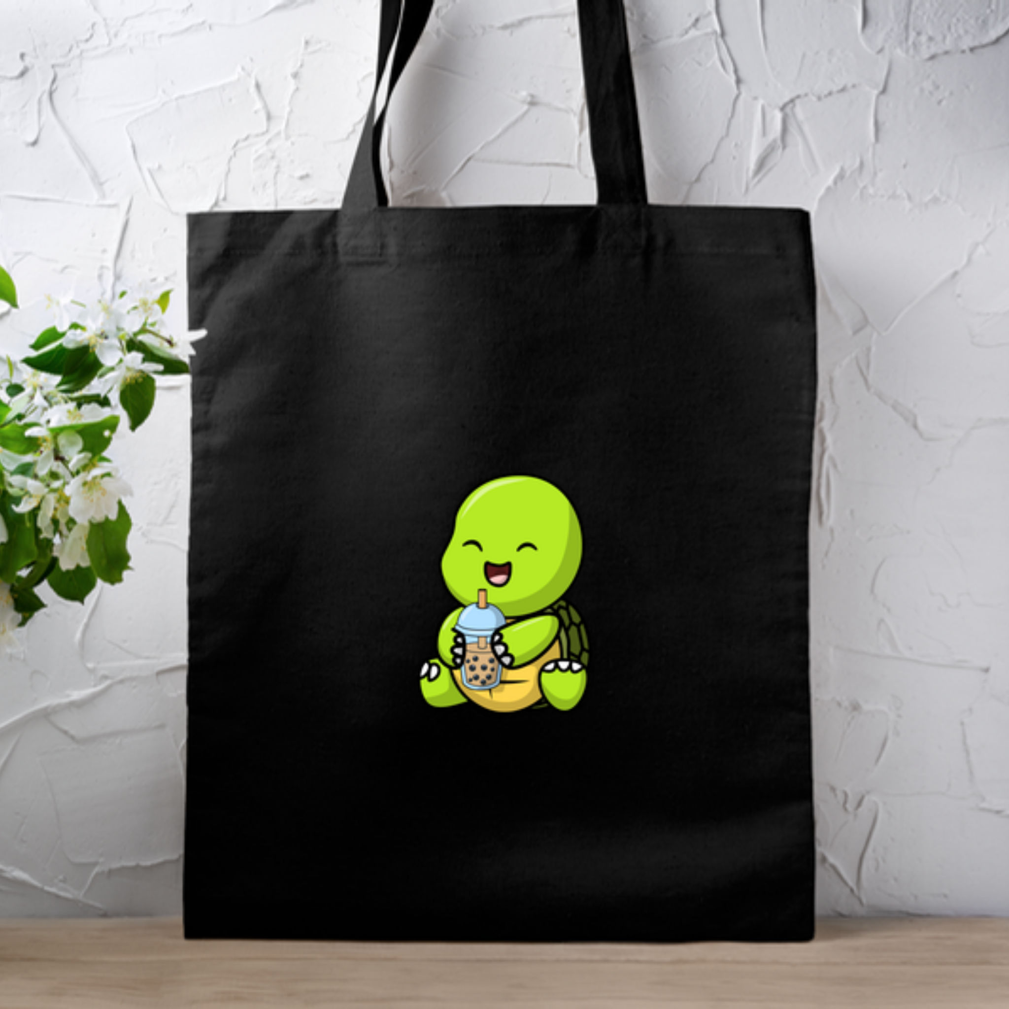 Baby Turtle with Boba Tote Bag