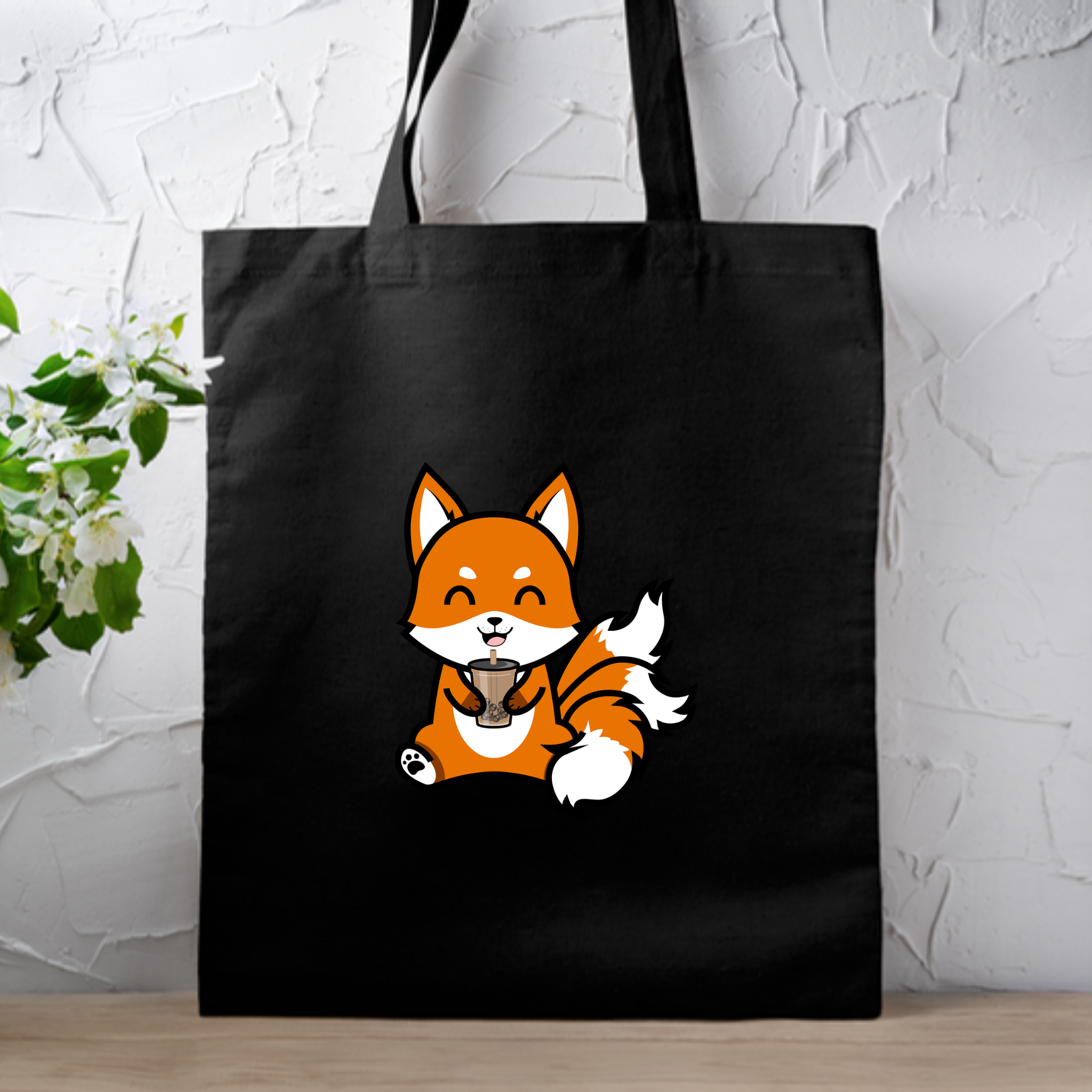 3-Tailed Fox Drinking Boba Tea Tote Bag