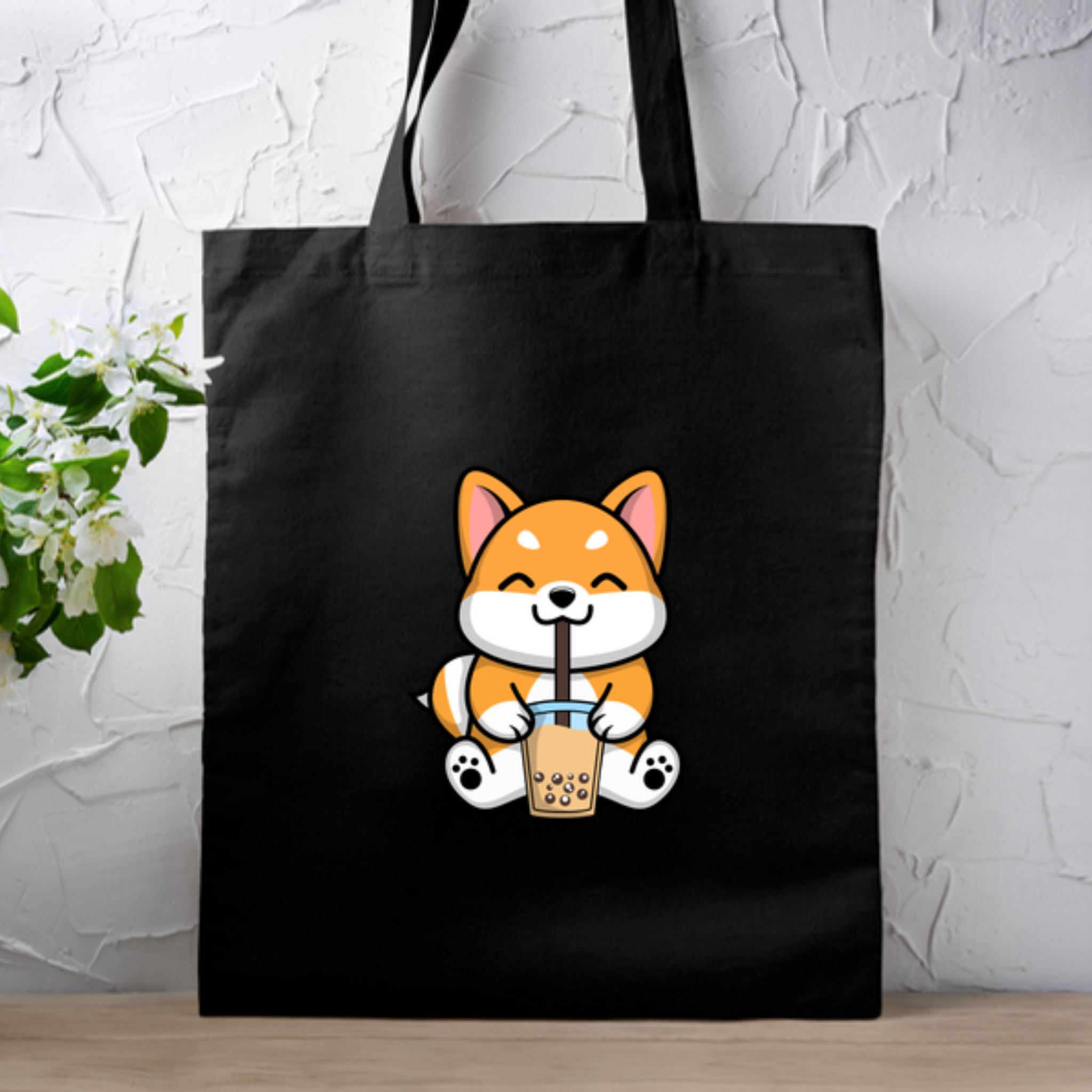 Puppy Drinking Boba Tea Tote Bag