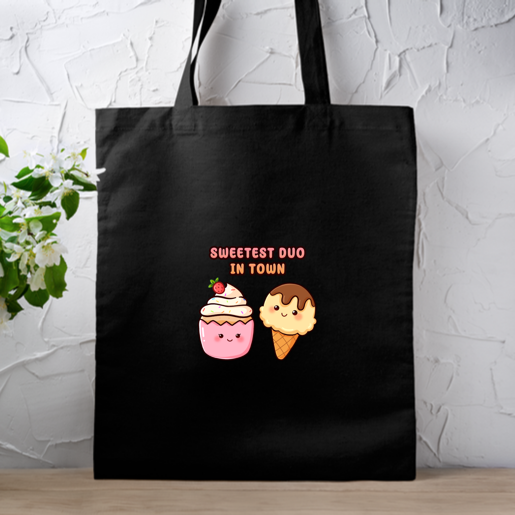 Sweetest Duo in Town Cupcake and Ice Cream Couple Tote Bag