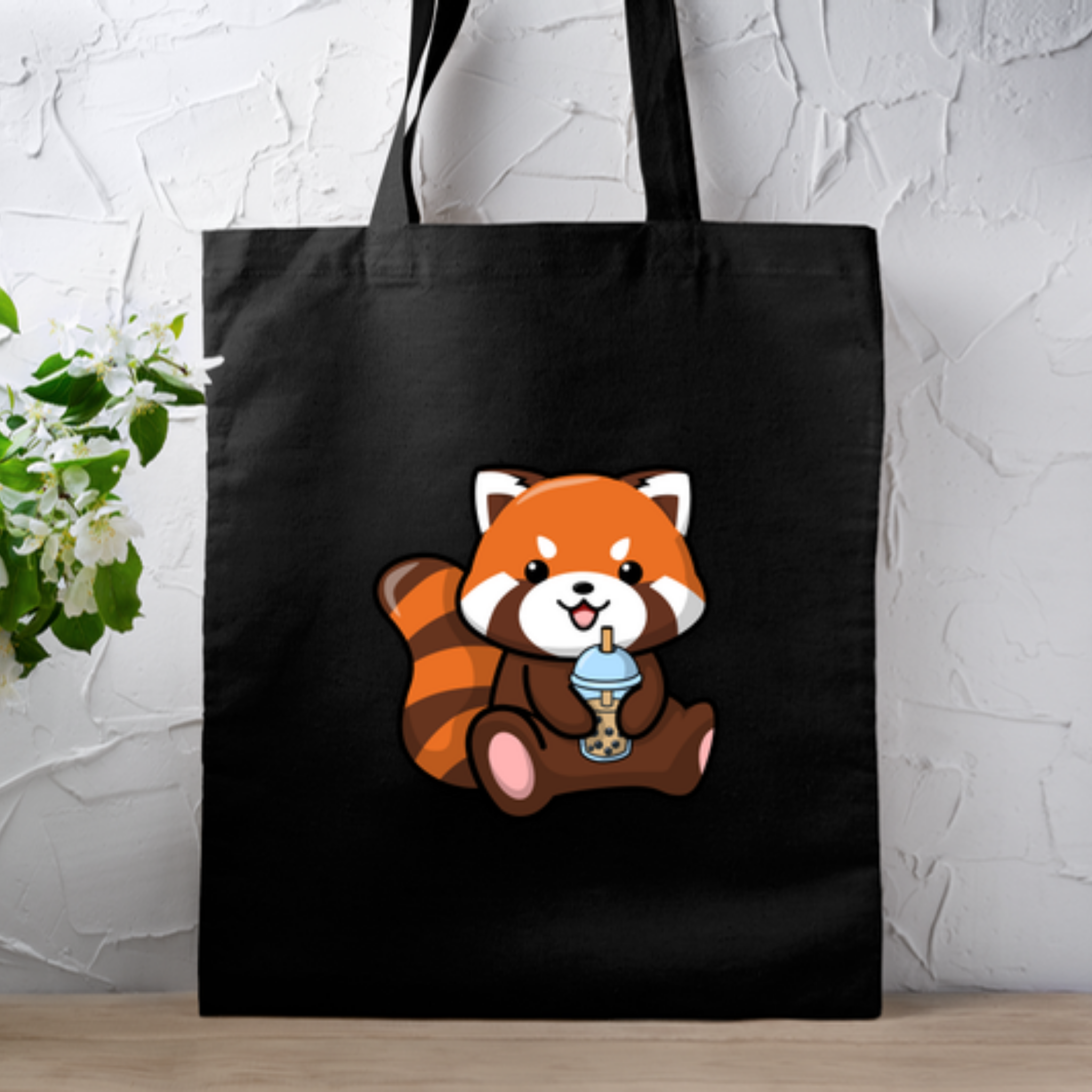 Red Panda Drinking Boba Tea Tote Bag