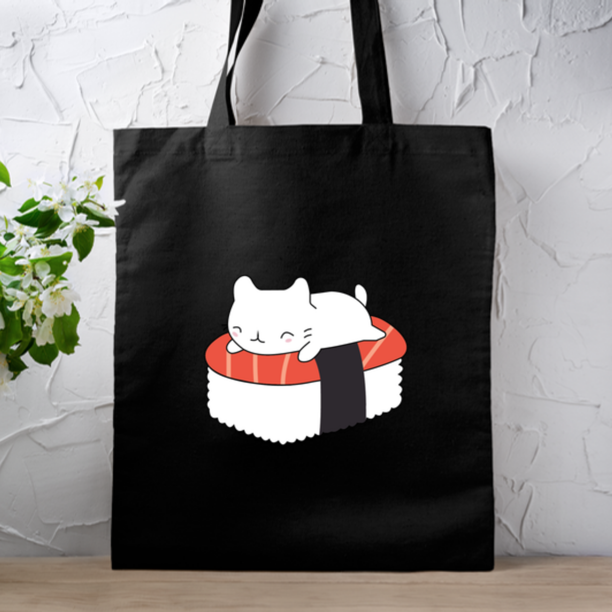 White Kitten on Sushi Bed Tote Bag