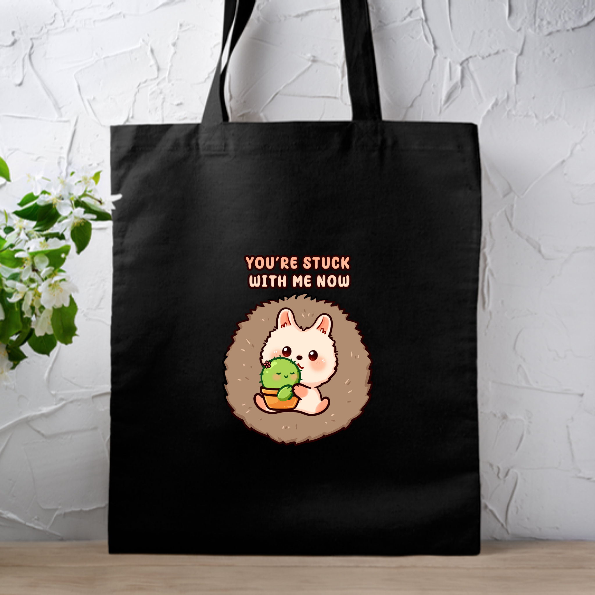 You_re Stuck with Me Now Porcupine and Succulent Cactus Couple Tote Bag