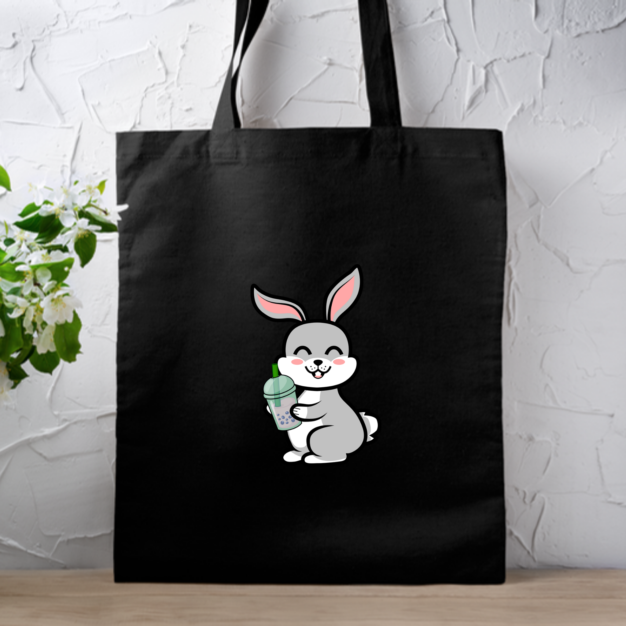 Bunny Rabbit Drinking Boba Tote Bag
