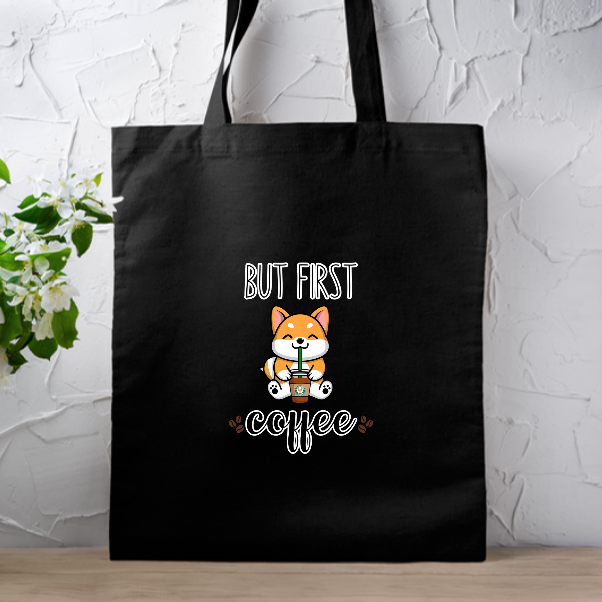 But First Coffee Puppy Drinking Coffee (No Tongue) Tote Bag