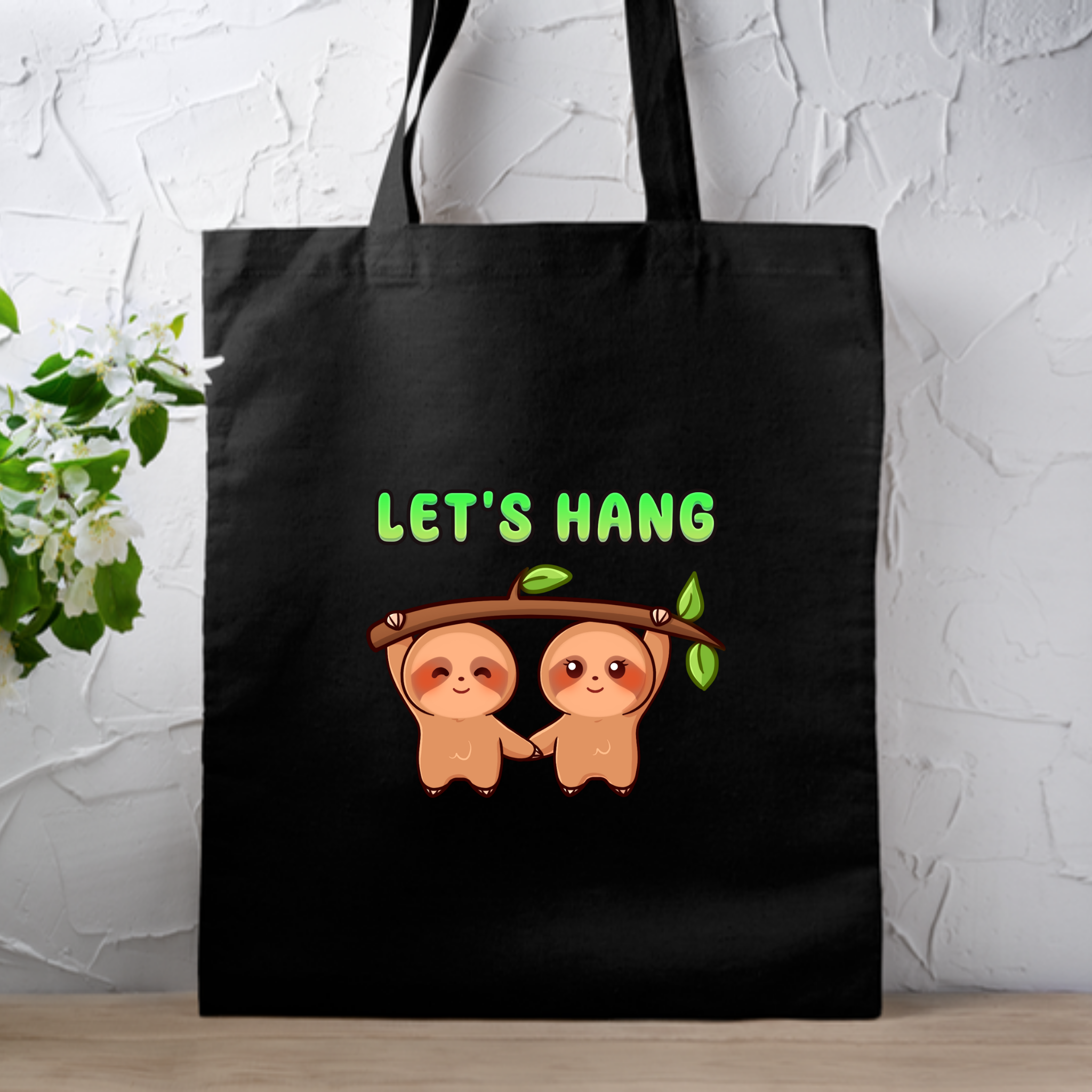 Let's Hang Sloth Couple Tote Bag