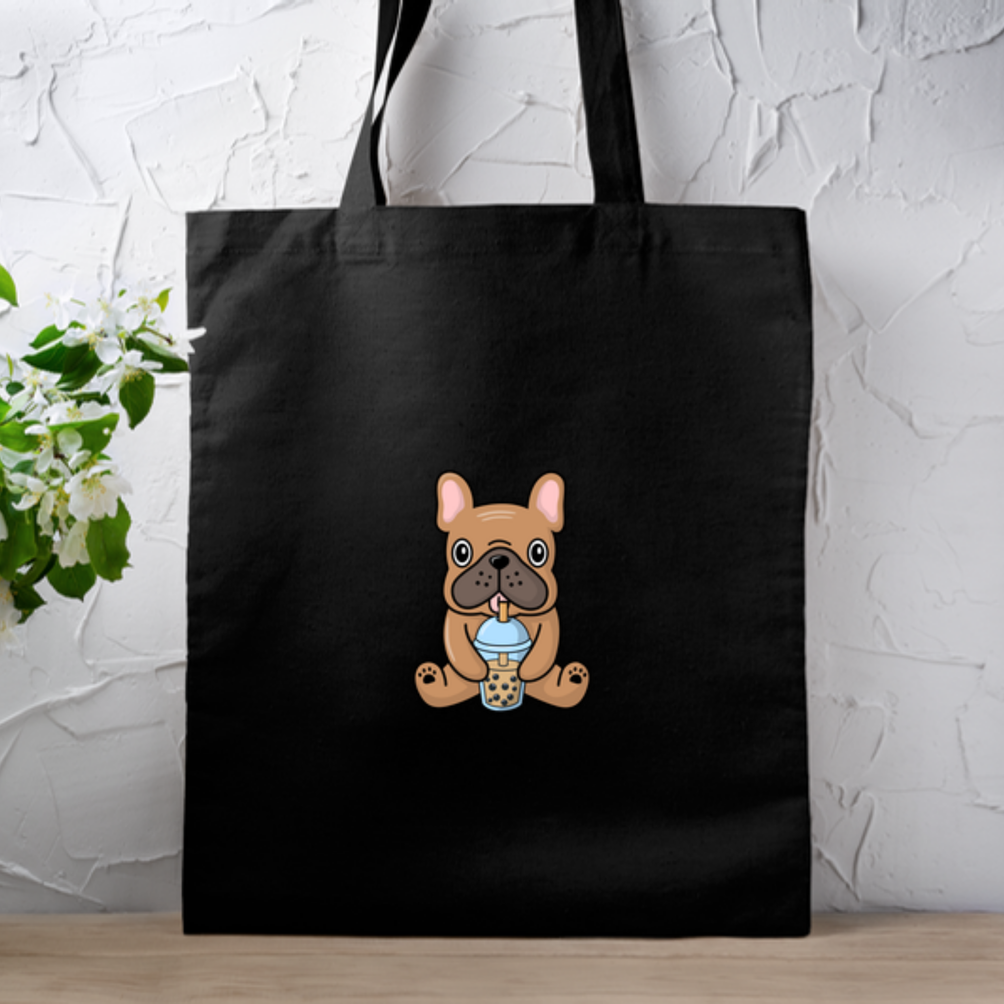 French Bulldog Drinking Boba Tote Bag